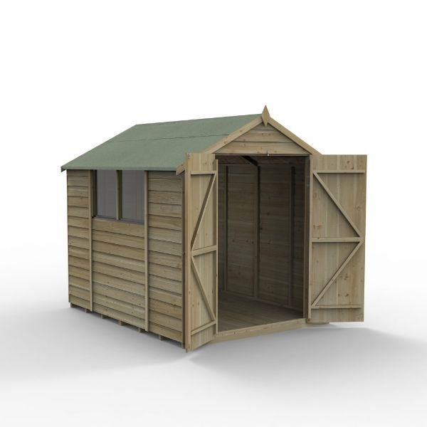 Forest Garden Overlap Pressure Treated 8x6 Apex Shed - Double Door  | TJ Hughes