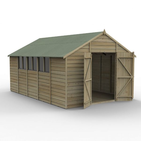 Forest Garden Overlap Pressure Treated 10x15 Apex Shed - Double Door  | TJ Hughes