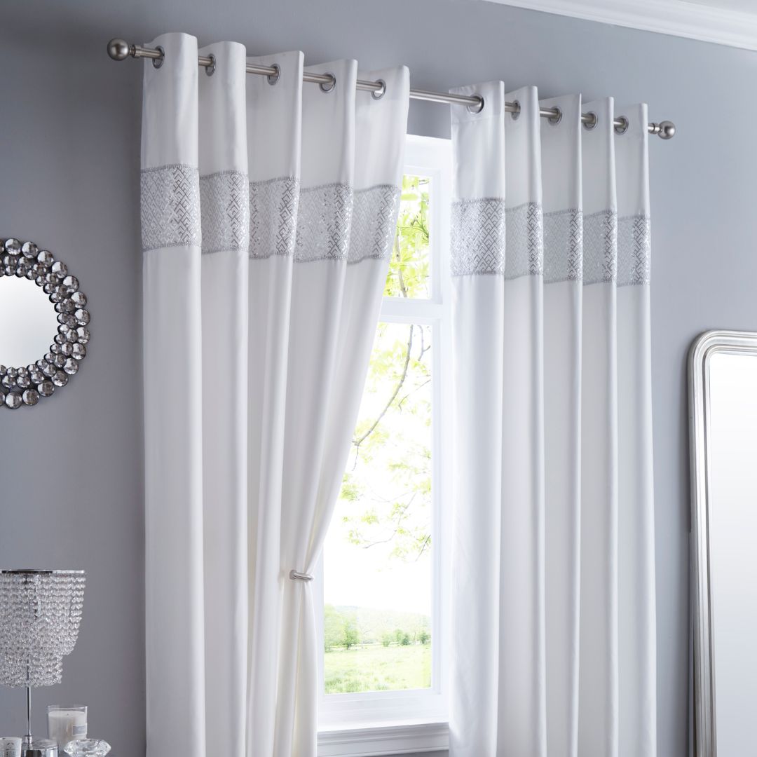 Shimmer White Eyelet Curtains - 167cm (66") X 229cm (90") / White - Portfolio  | TJ Hughes