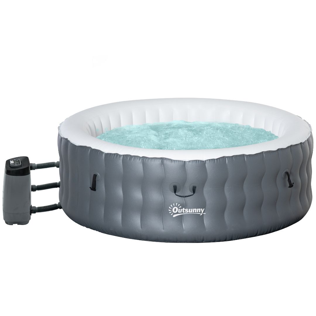 Outsunny Inflatable Hot Tub Spa Round with Cover for 4-6 People 195cm - Grey  | TJ Hughes