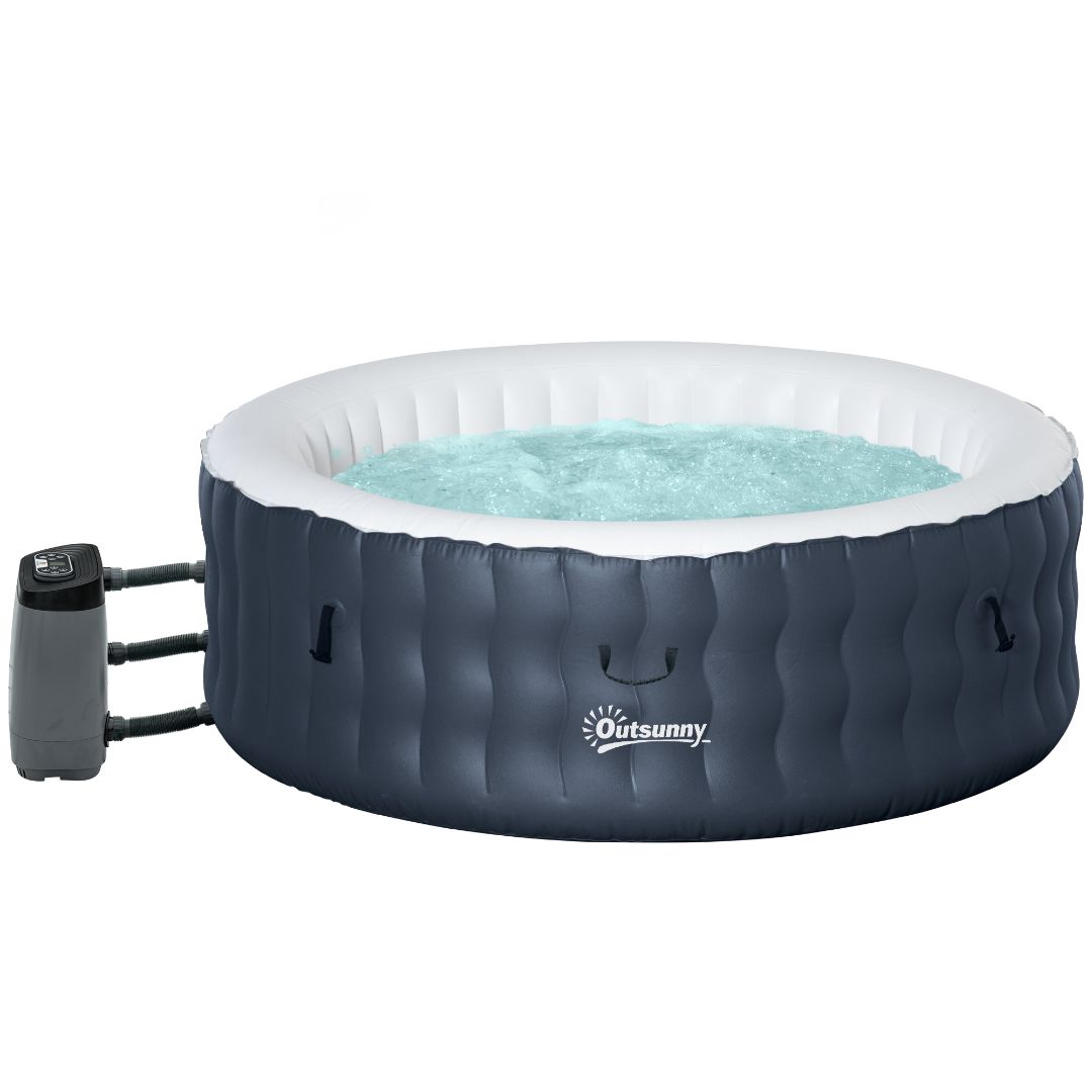 Outsunny Inflatable Hot Tub Spa Round with Cover for 4-6 People 195cm - Dark Blue  | TJ Hughes