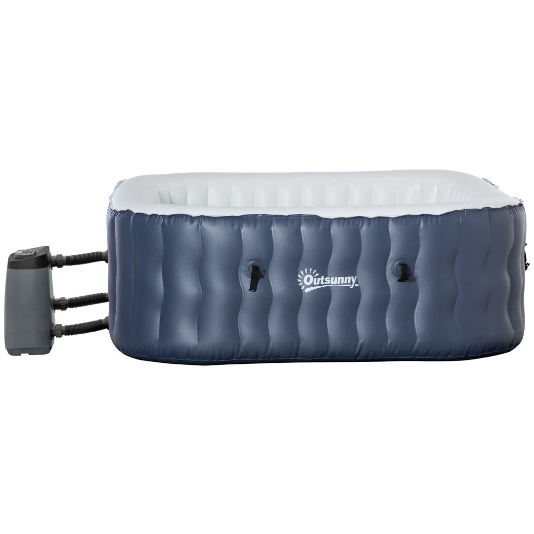 Outsunny Inflatable Hot Tub Spa Square for 4-6 People 180cm - Dark Blue  | TJ Hughes