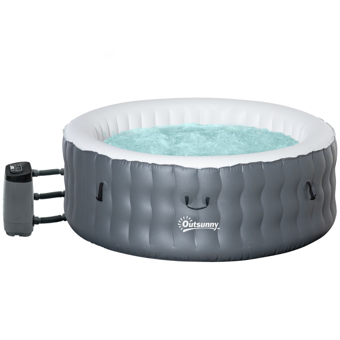 Outsunny Round Hot Tub 4 Person - Light Grey  | TJ Hughes