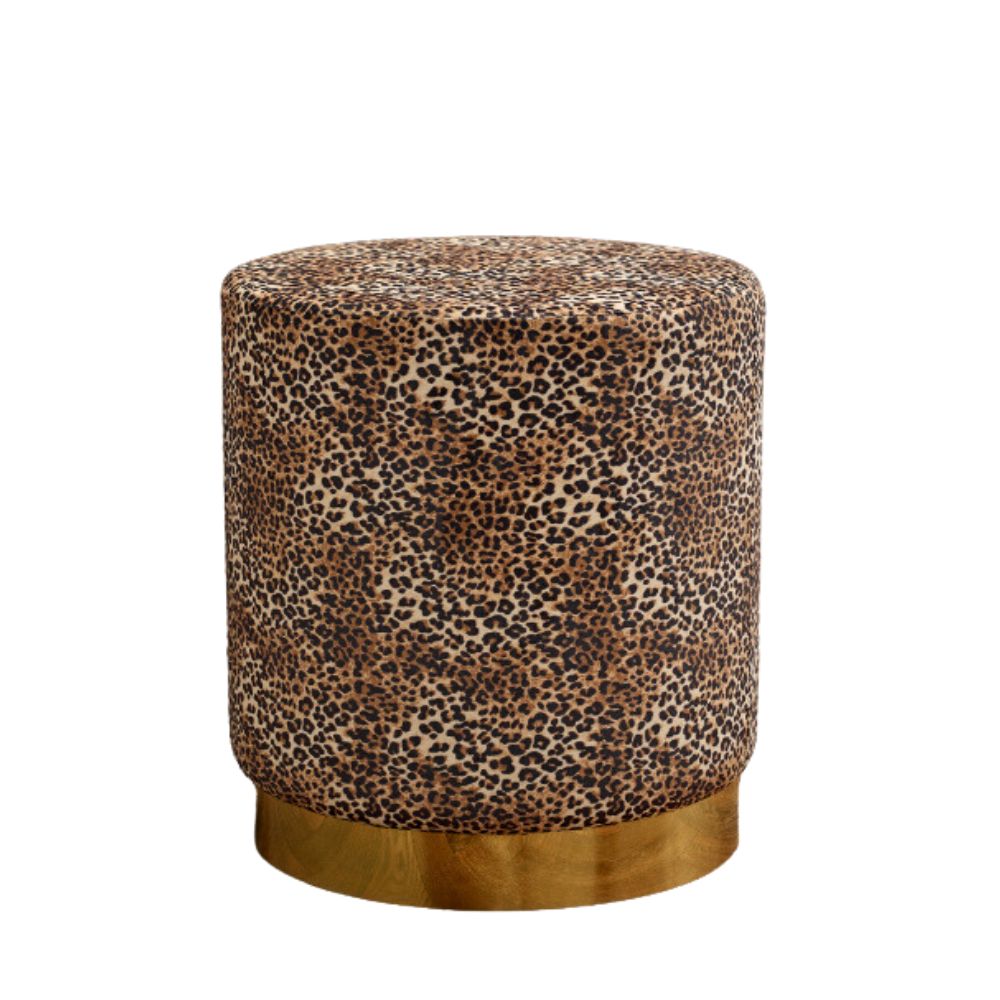 Lara Velvet Pouffe - Leopard Print - LPD Furniture  | TJ Hughes