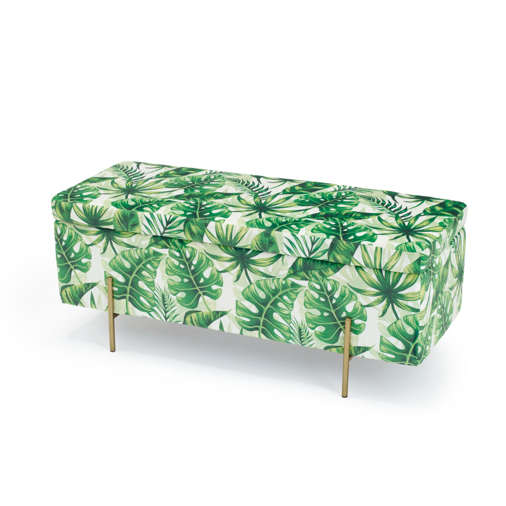 Lola Storage Ottoman 115cm - Palm Print - LPD Furniture  | TJ Hughes Green