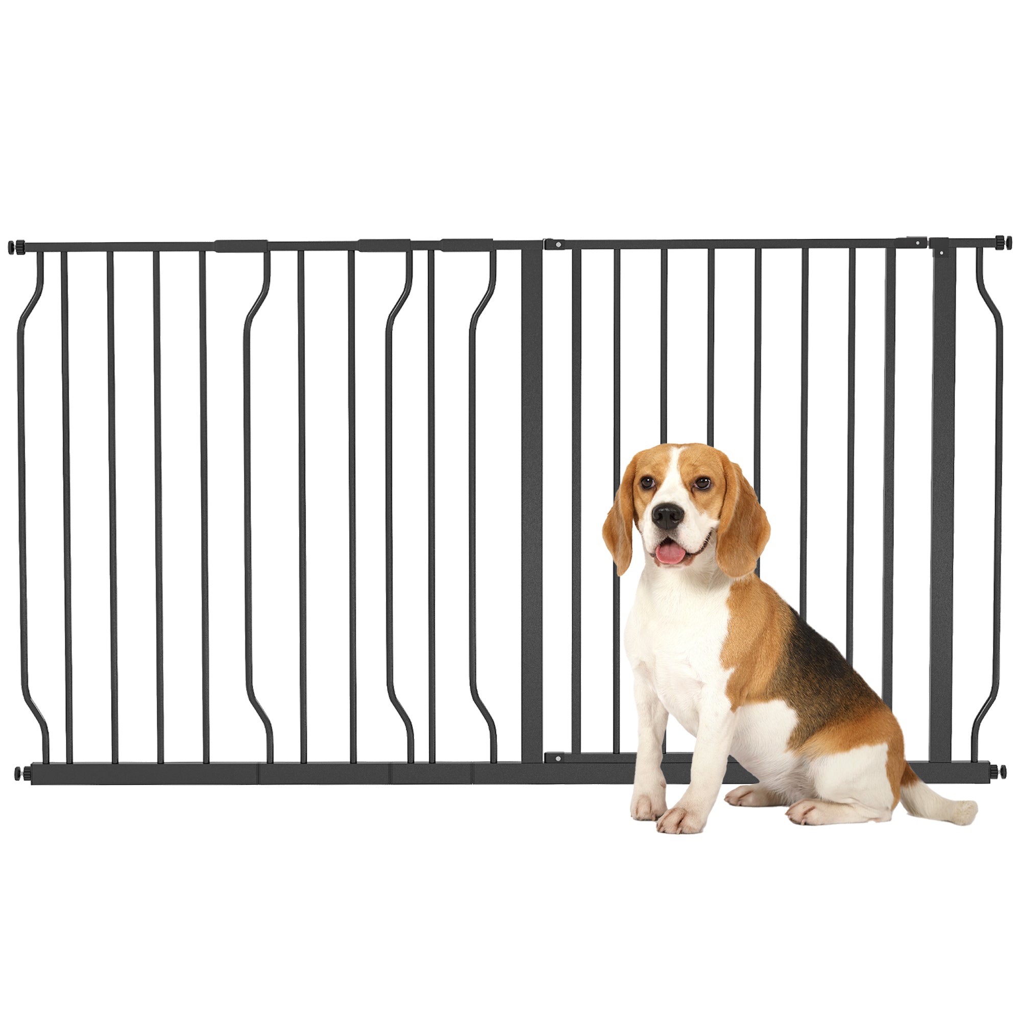 PawHut Dog Gate Wide Stair Gate w/ Door Pressure Fit, 75-145W cm, Black