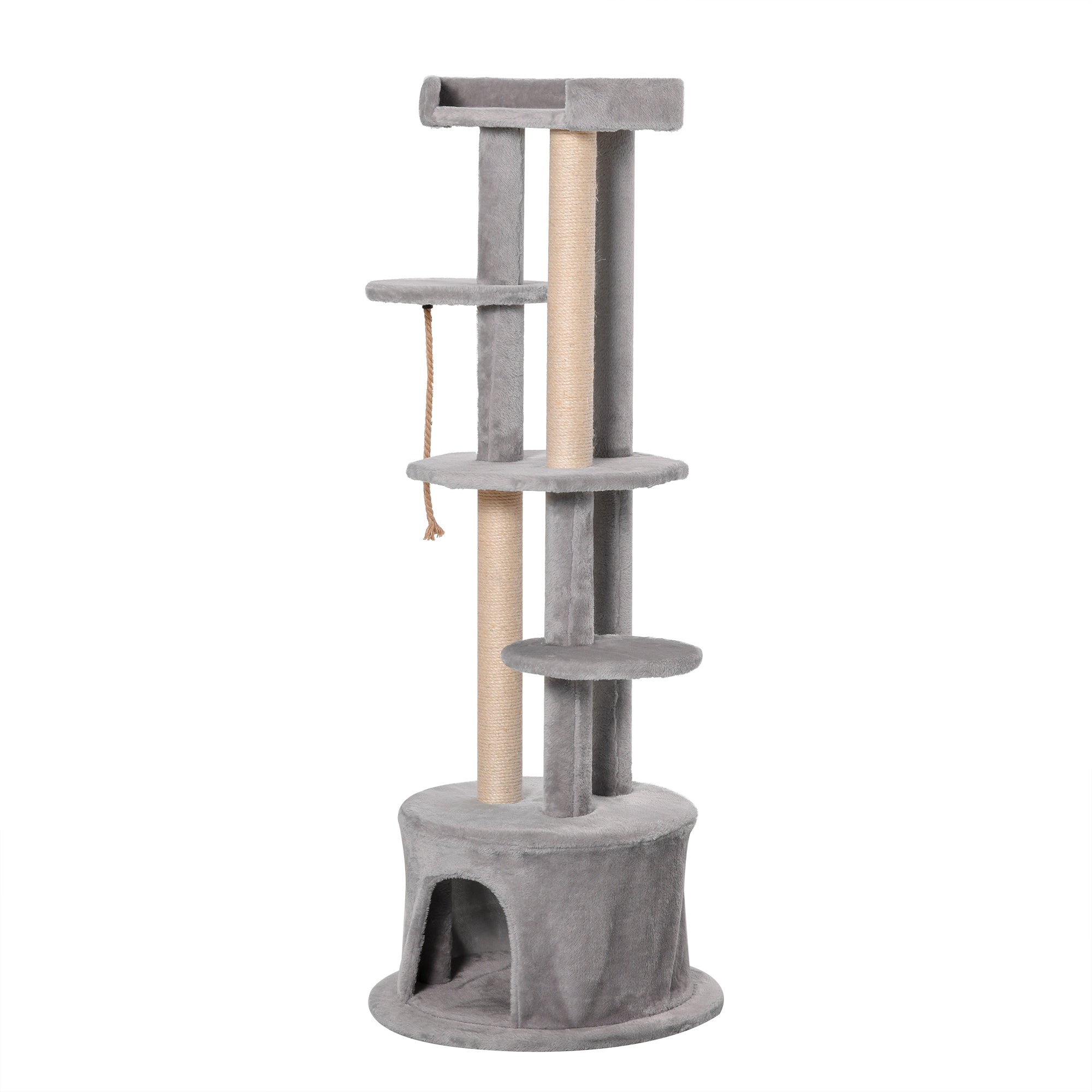 PawHut Cat Tree Kitten Tower w/ Scratching Post Condo Plush Perches Grey  | TJ Hughes