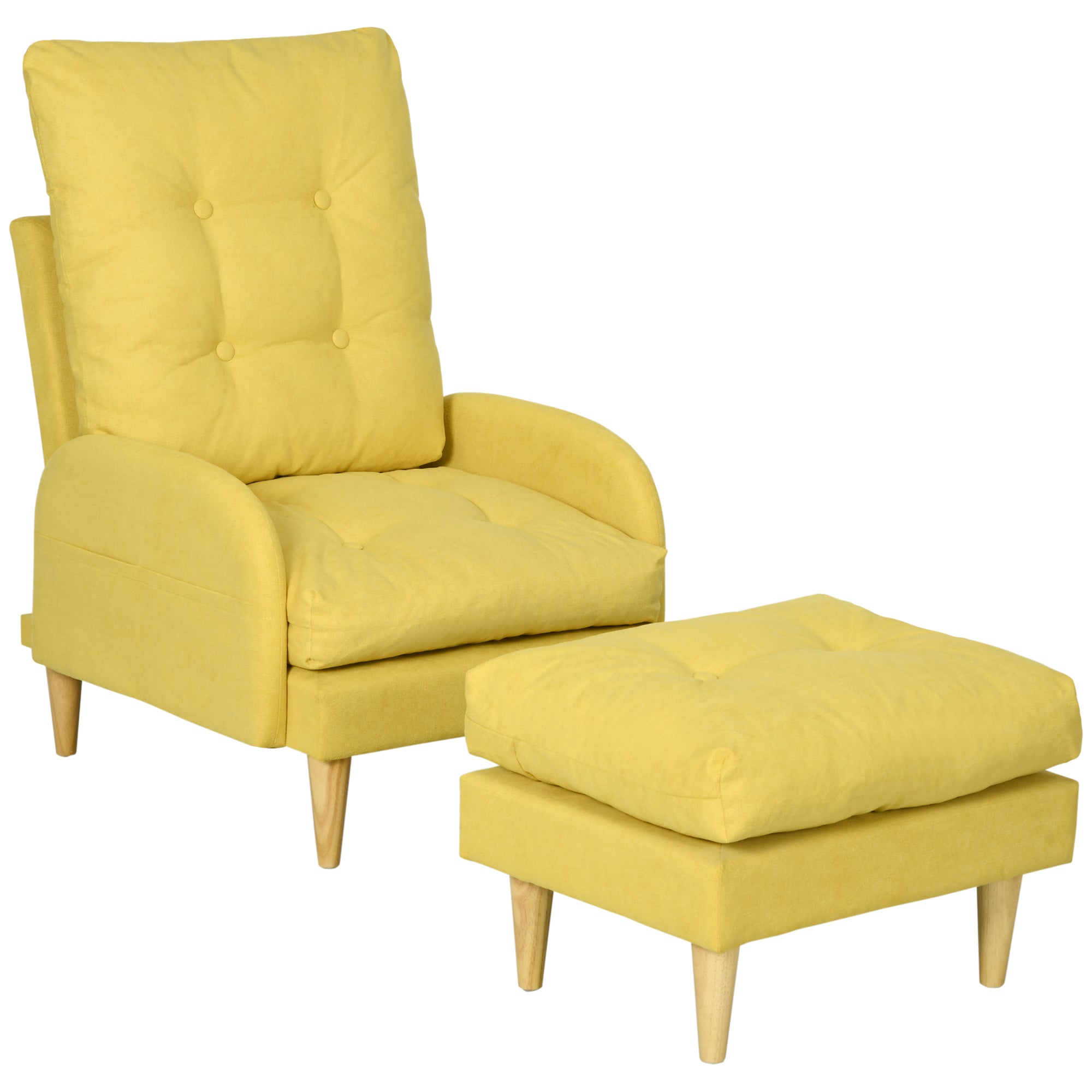 HOMCOM Modern Upholstered Armchair with Footstool Adjustable Back Yellow  | TJ Hughes