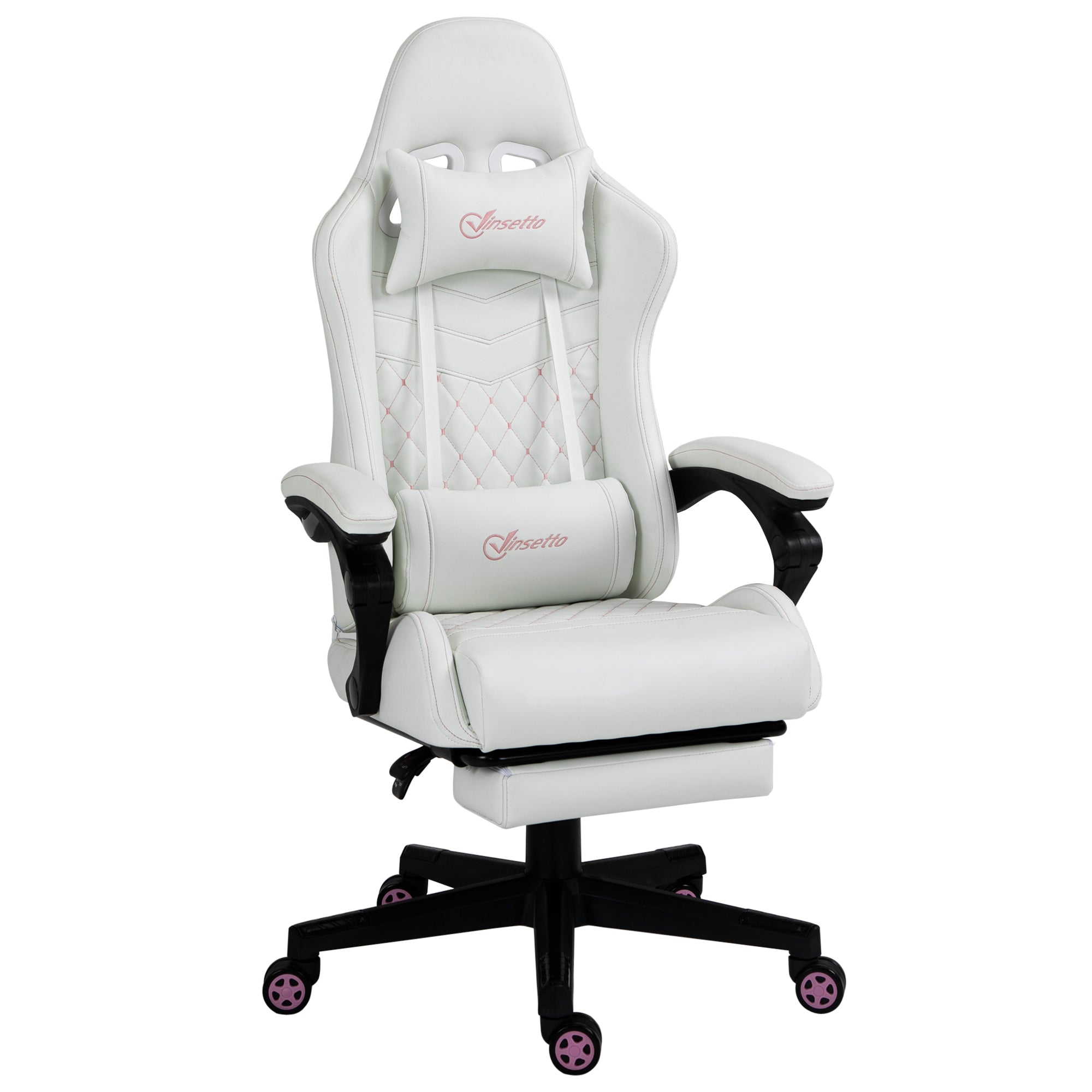 Vinsetto Racing Gaming Chair Faux Leather Gamer Recliner Home Office - White  | TJ Hughes