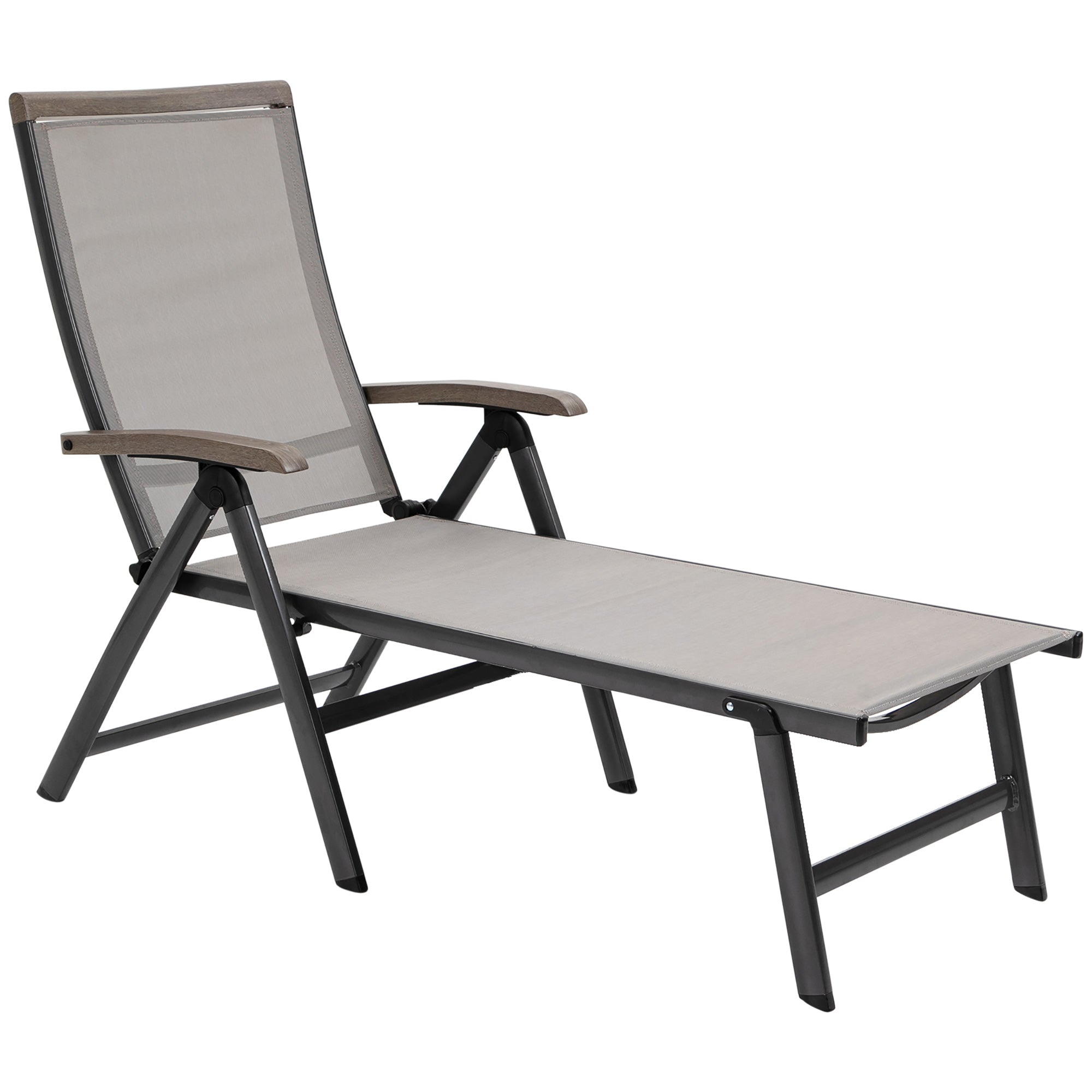 Outsunny Outdoor Folding Sun Lounger w/ Adjustable Backrest and Aluminium Brown  | TJ Hughes