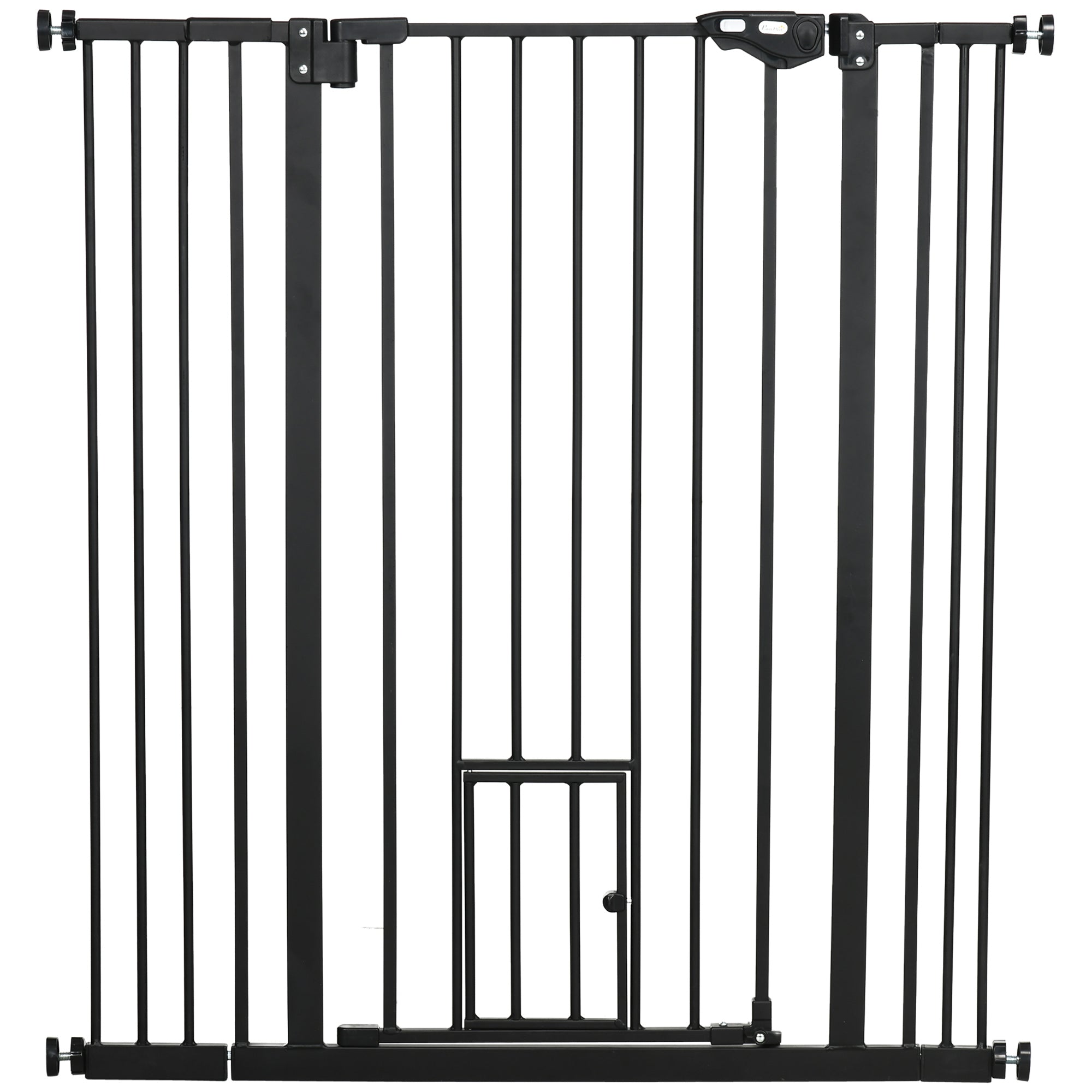 PawHut Extra Tall Dog Gate with Cat Door Auto Close for Stairs 74-101 cm Wide  | TJ Hughes