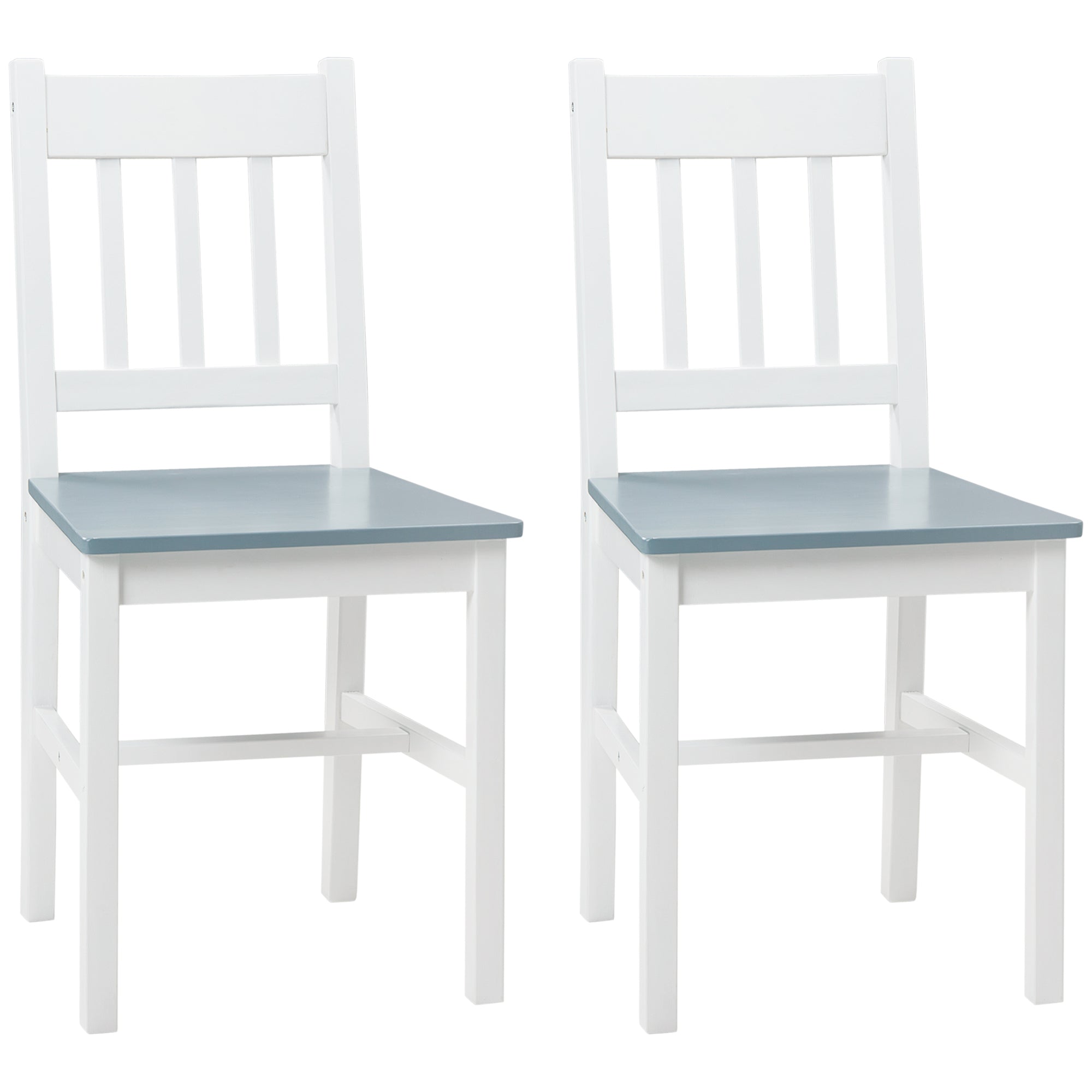 HOMCOM Dining Chairs Set of 2 - Pine Wood Frame - Slat Back for Kitchen White  | TJ Hughes