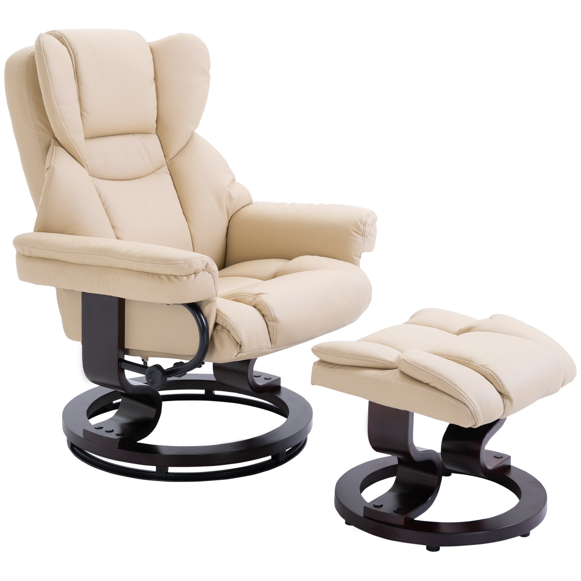 HOMCOM PU Leather Manual Reclining Armchair Footstool Set Padded Seat Cream  | TJ Hughes