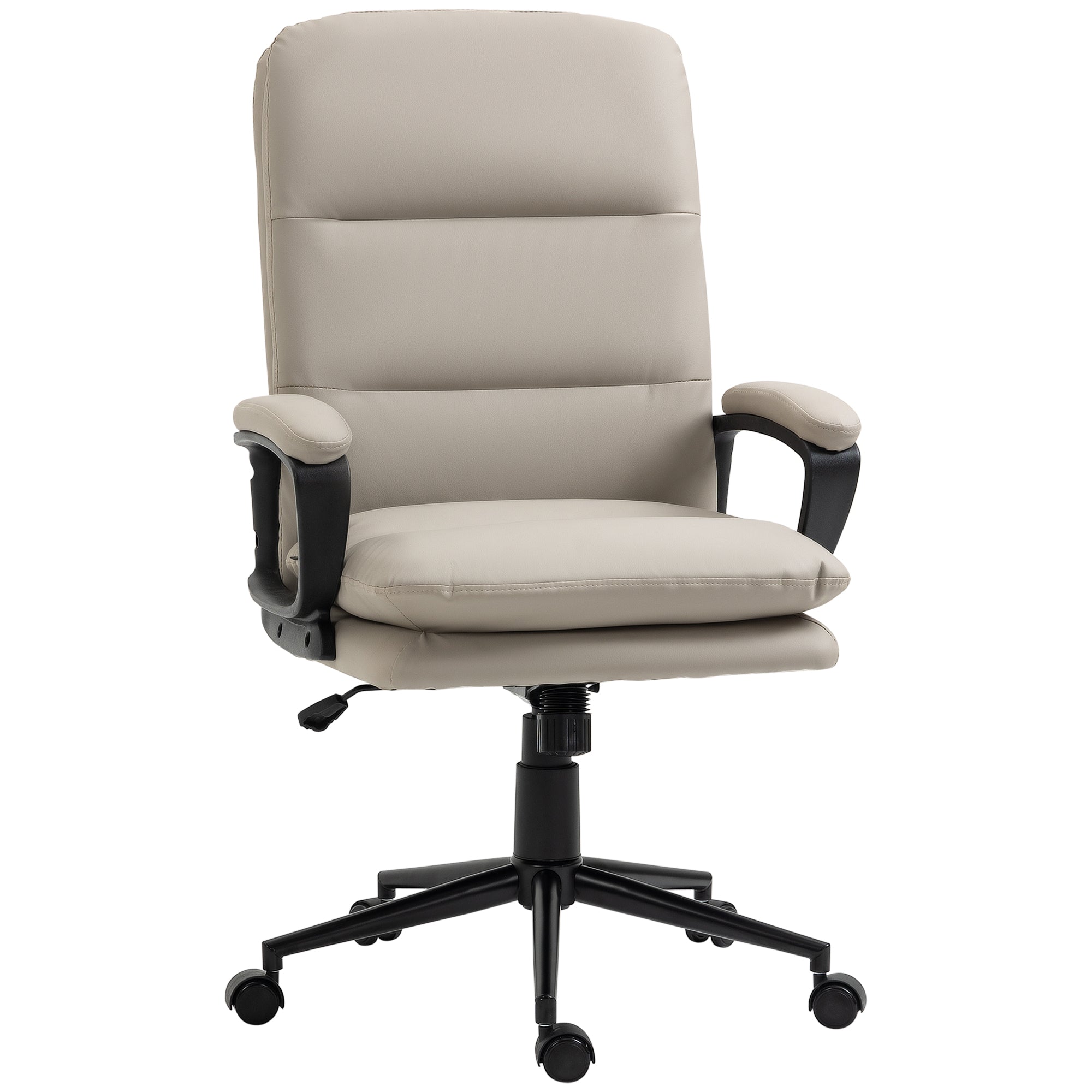 Vinsetto Ergonomic Computer Desk Chair - PU Leather Office Chair with Adjustable Height and Swivel Rolling Wheels for Work Study - Light Grey  | TJ Hu