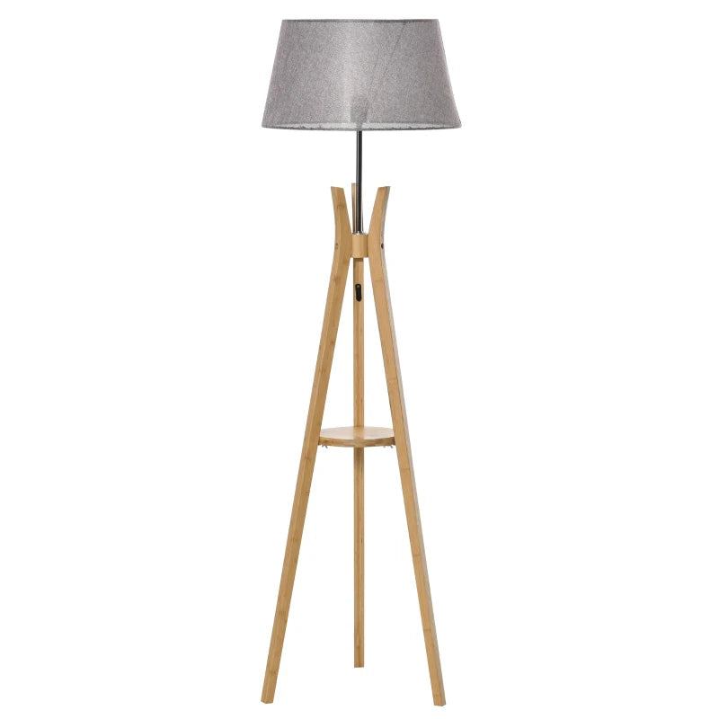Tripod Floor Lamp with Shade 156cm - Wood & Grey - HOMCOM  | TJ Hughes