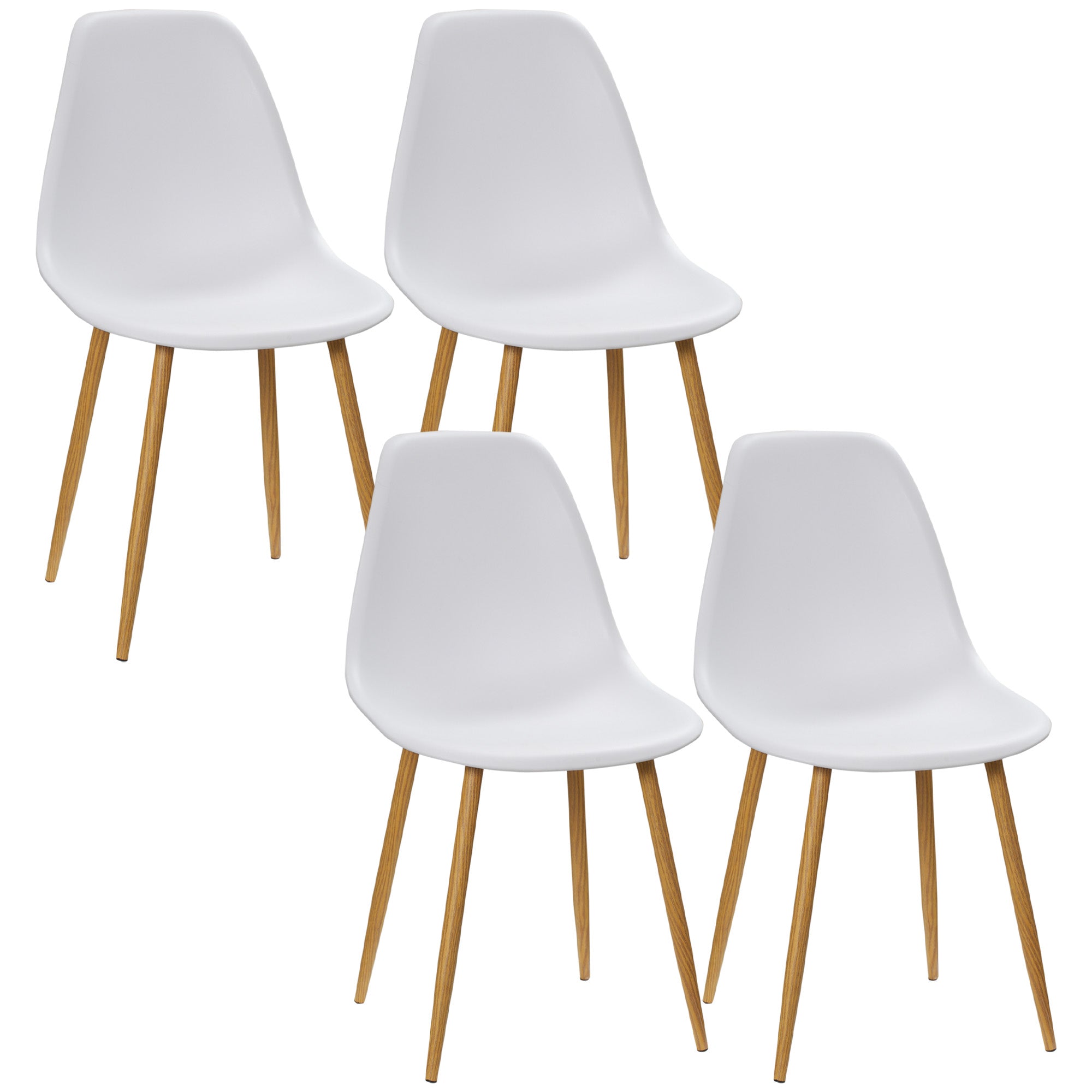 HOMCOM Dining Chairs Set of 4 w/ Curved Back - Metal Legs for Living Room White  | TJ Hughes