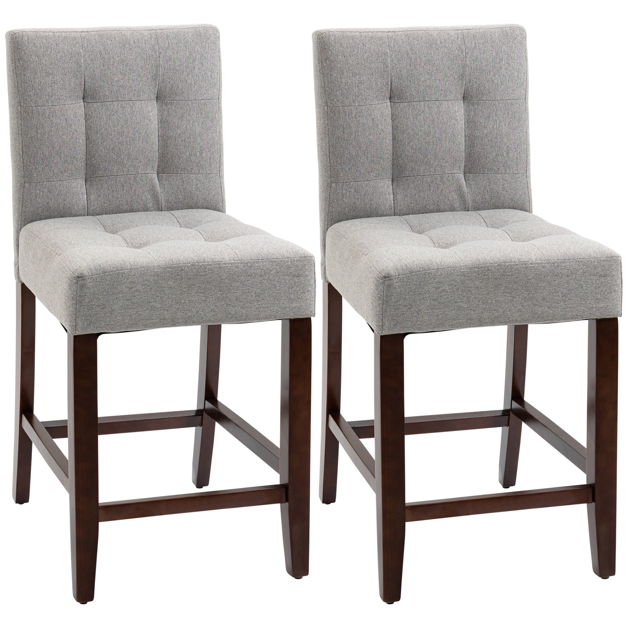 HOMCOM Modern Fabric Bar Stools Set of 2 Bar Chairs with Back Wood Legs Grey  | TJ Hughes