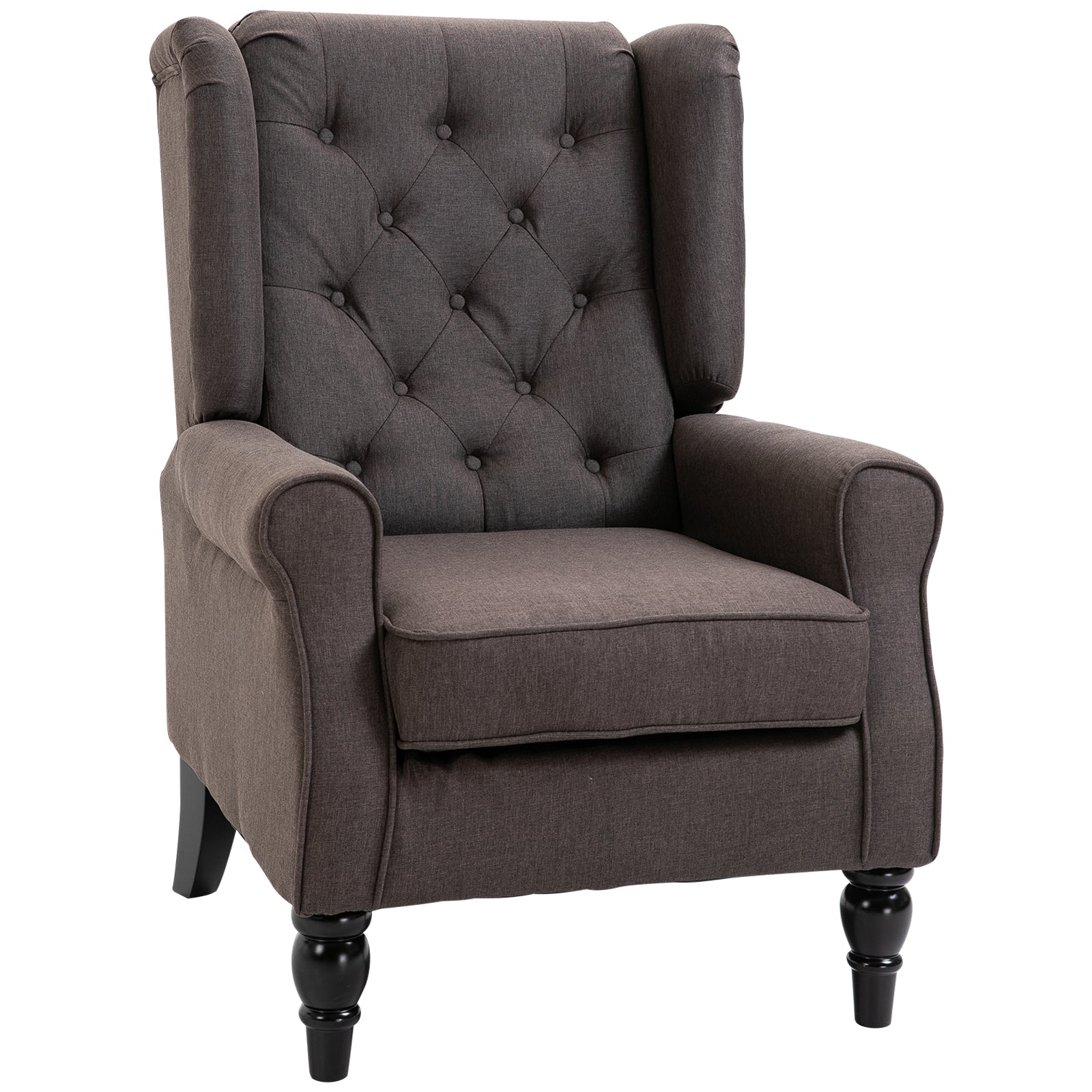 HOMCOM Accent Armchair Home Furniture Retro Tufted Club Wood Fabric Brown  | TJ Hughes