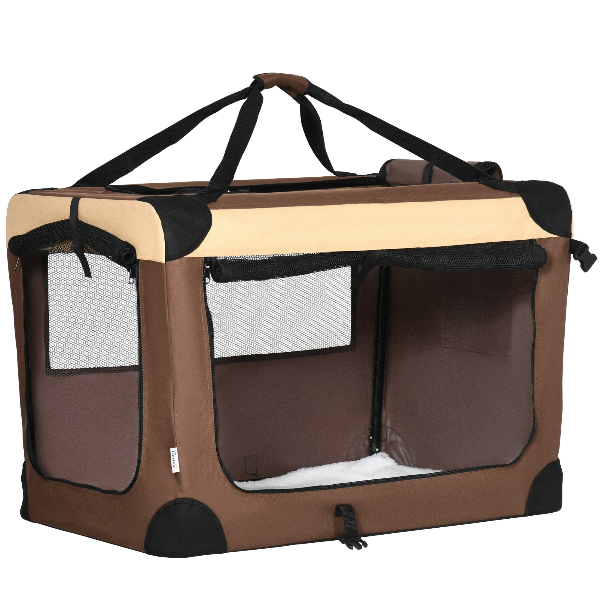 PawHut 81cm Foldable Pet Carrier Bag Soft Travel Dog Crate for Medium Dogs Brown  | TJ Hughes