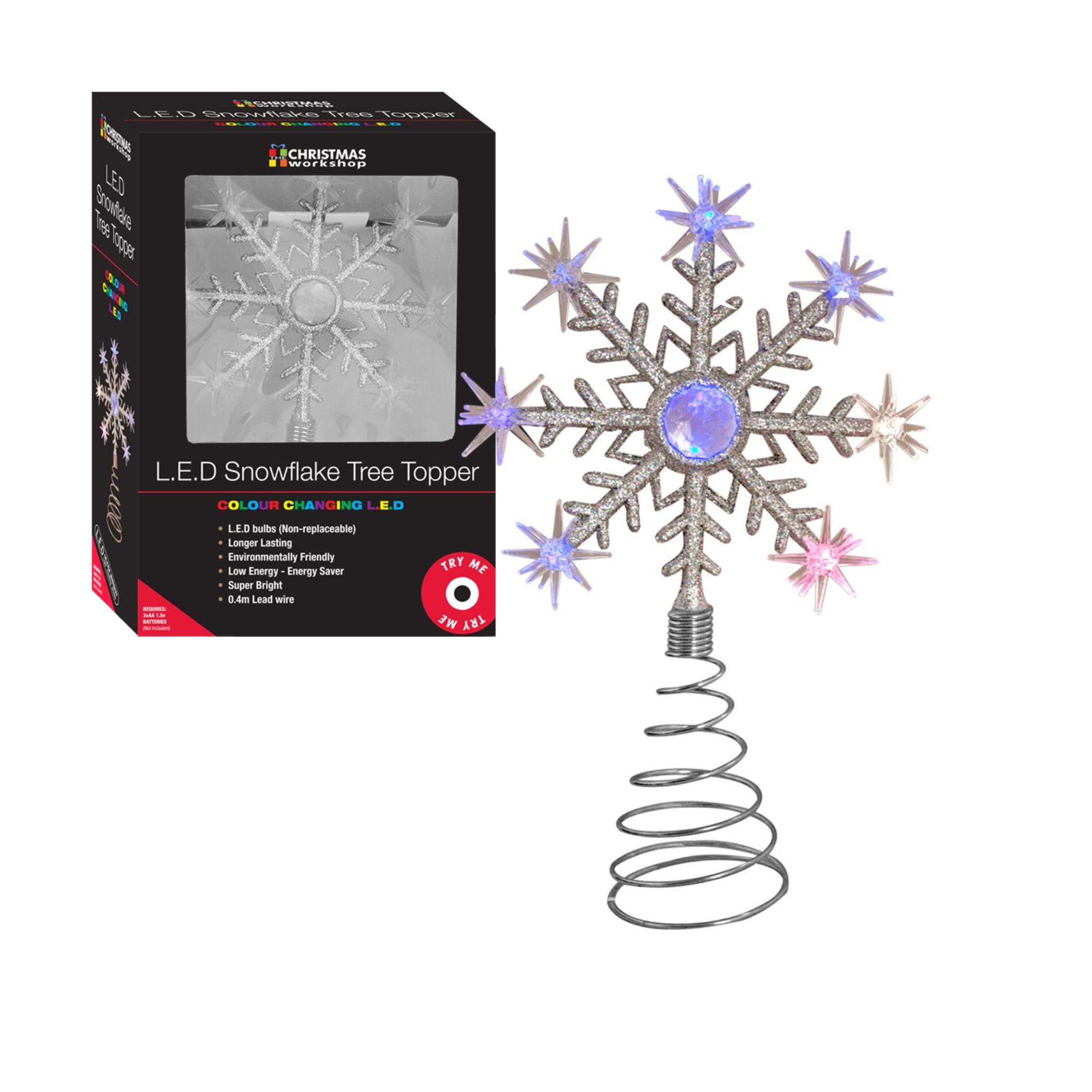 Snowflake Tree Topper Colour Changing LED - TJ Hughes