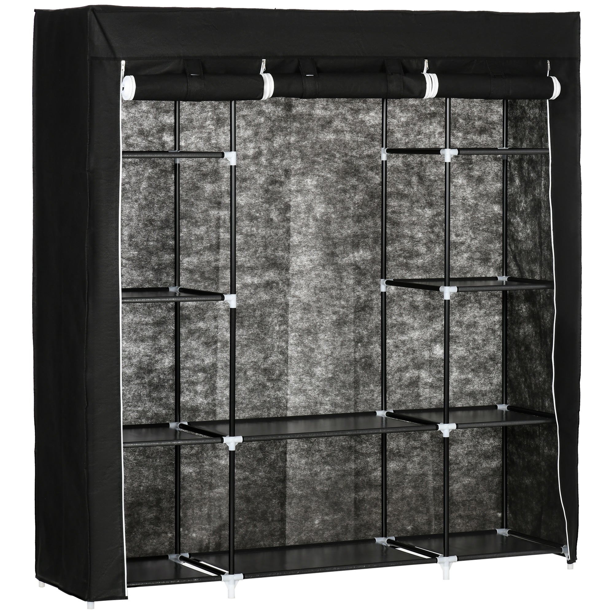 HOMCOM Fabric Wardrobe with 10 Shelves 1 Hanging Rail Foldable Closets Black  | TJ Hughes