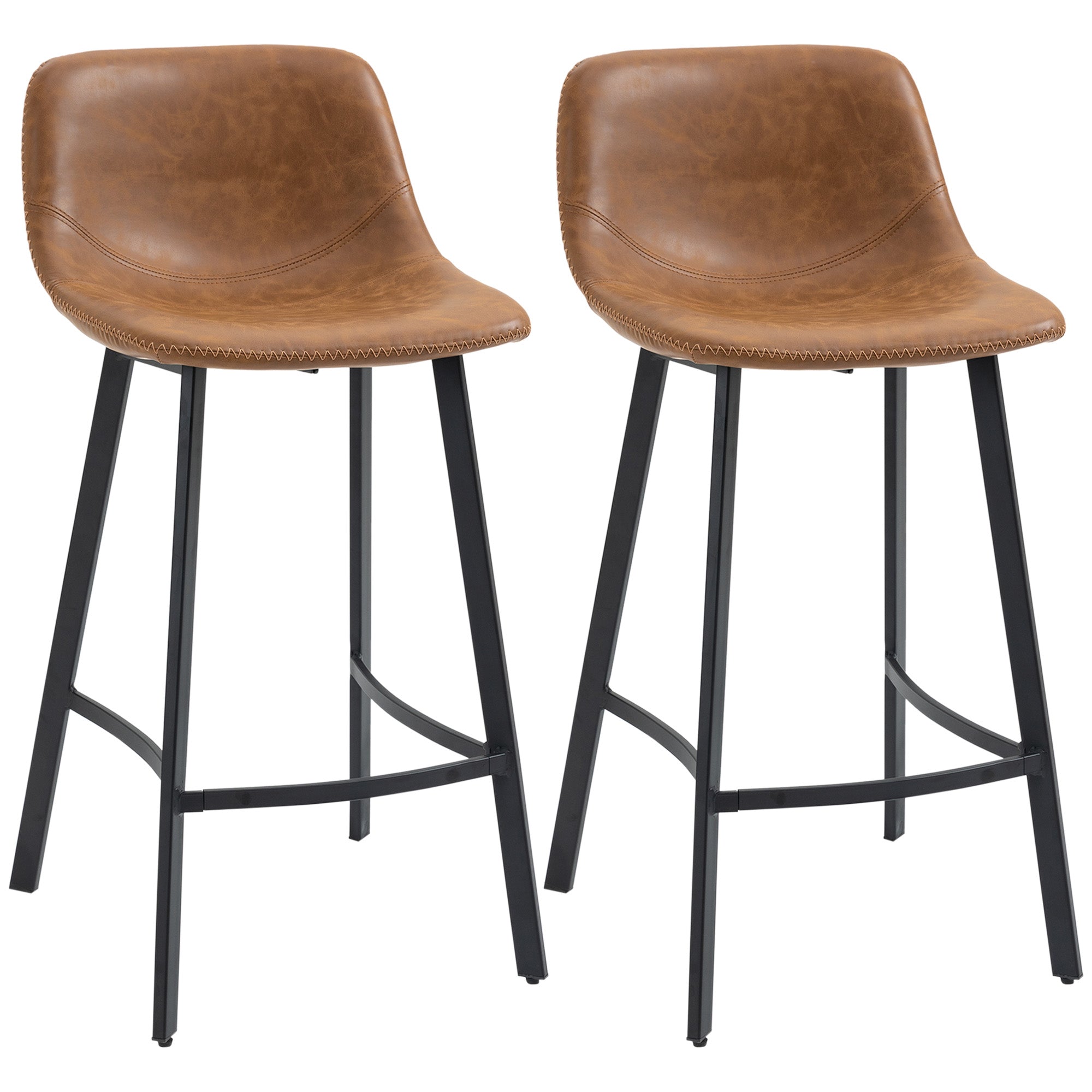 HOMCOM Industrial Bar Stools Set of 2 - Bar Chairs with Steel Legs - Brown  | TJ Hughes