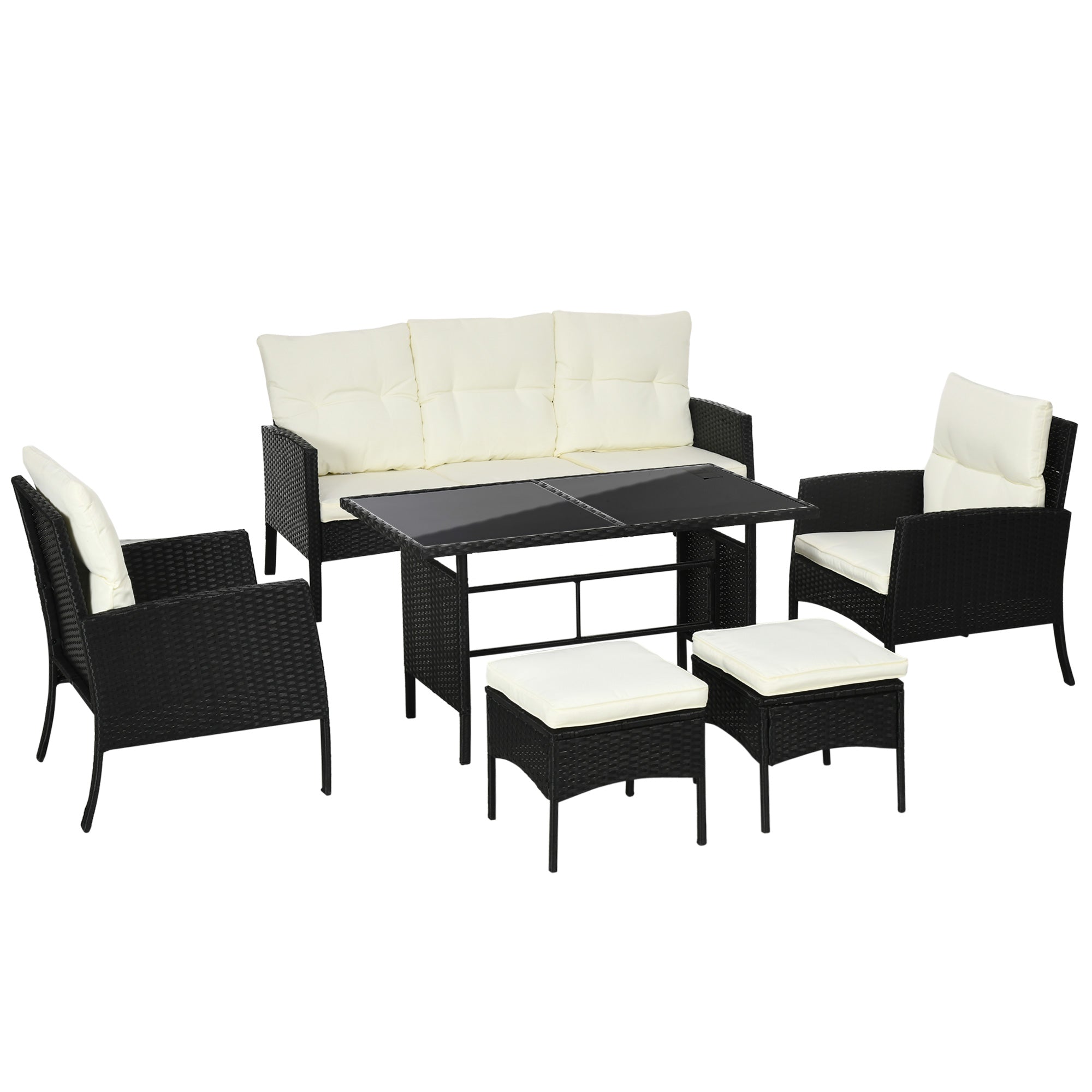 Outsunny Rattan Garden Furniture Sofa Set - 2 Armchairs 2 Footstools Table White  | TJ Hughes