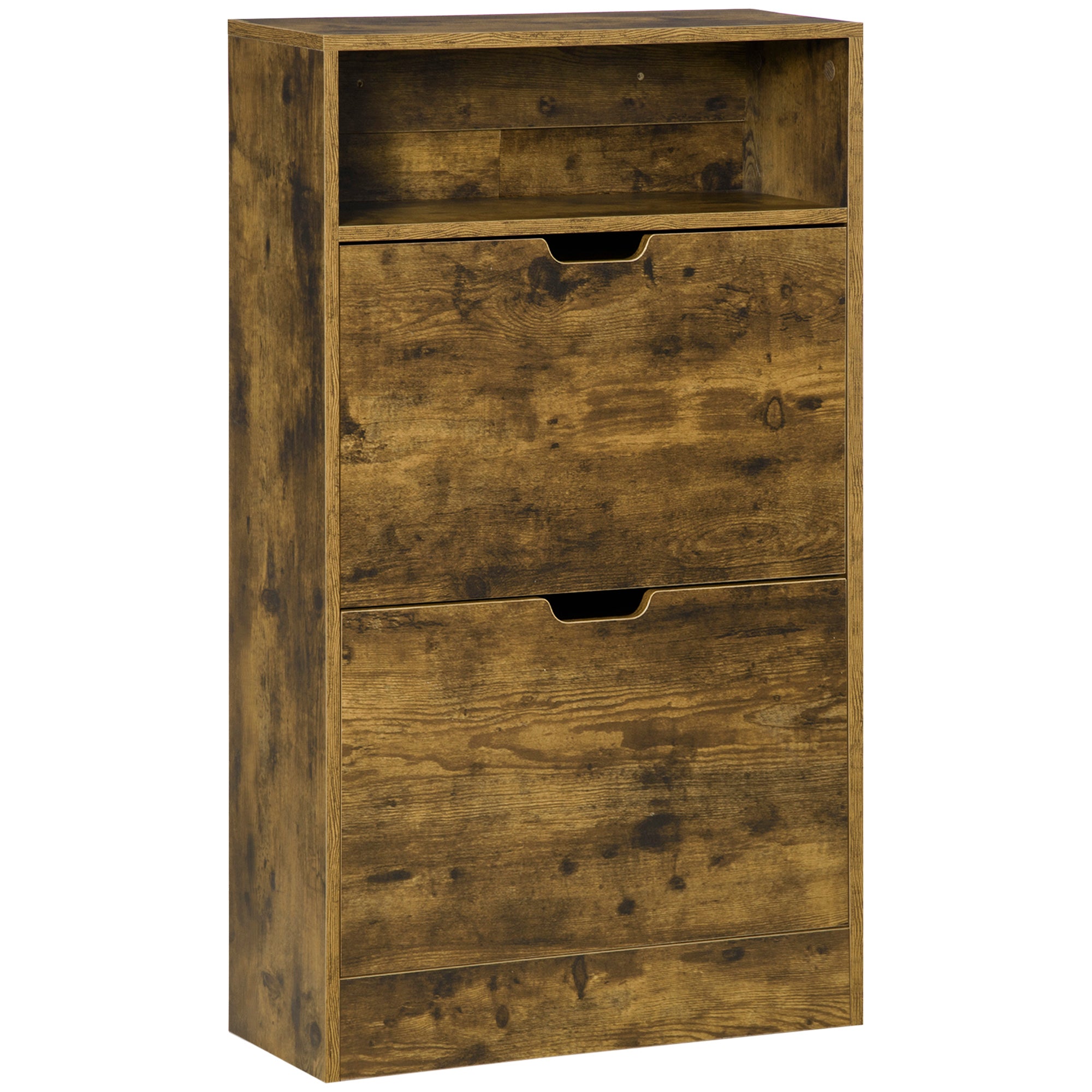 HOMCOM Rustic 2 Flip Door Shoe Cabinet with Adjustable Divider and Open Shelf  | TJ Hughes