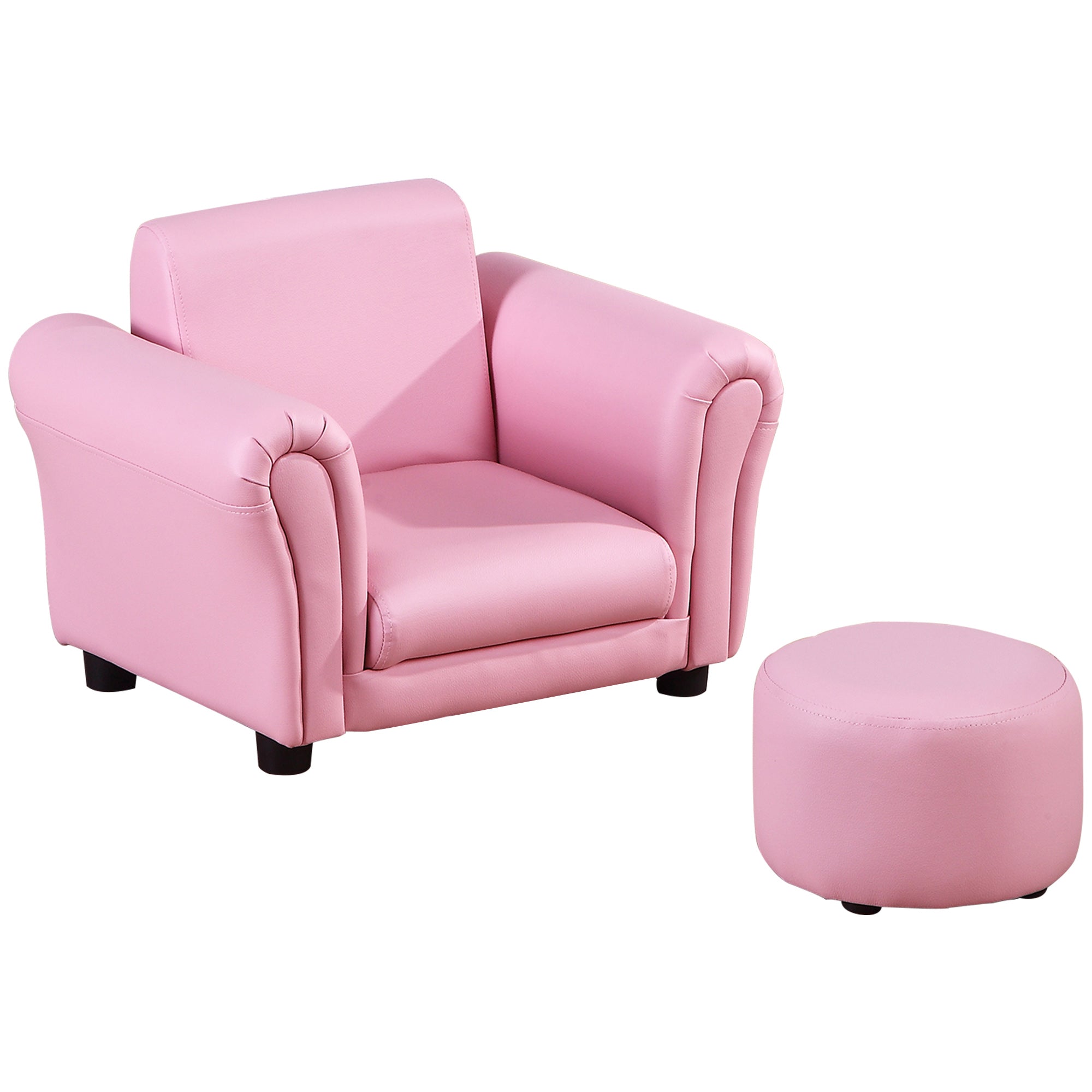 HOMCOM Kids Sofa Chair Set Armchair Seating Seat Bedroom Playroom Stool Pink  | TJ Hughes