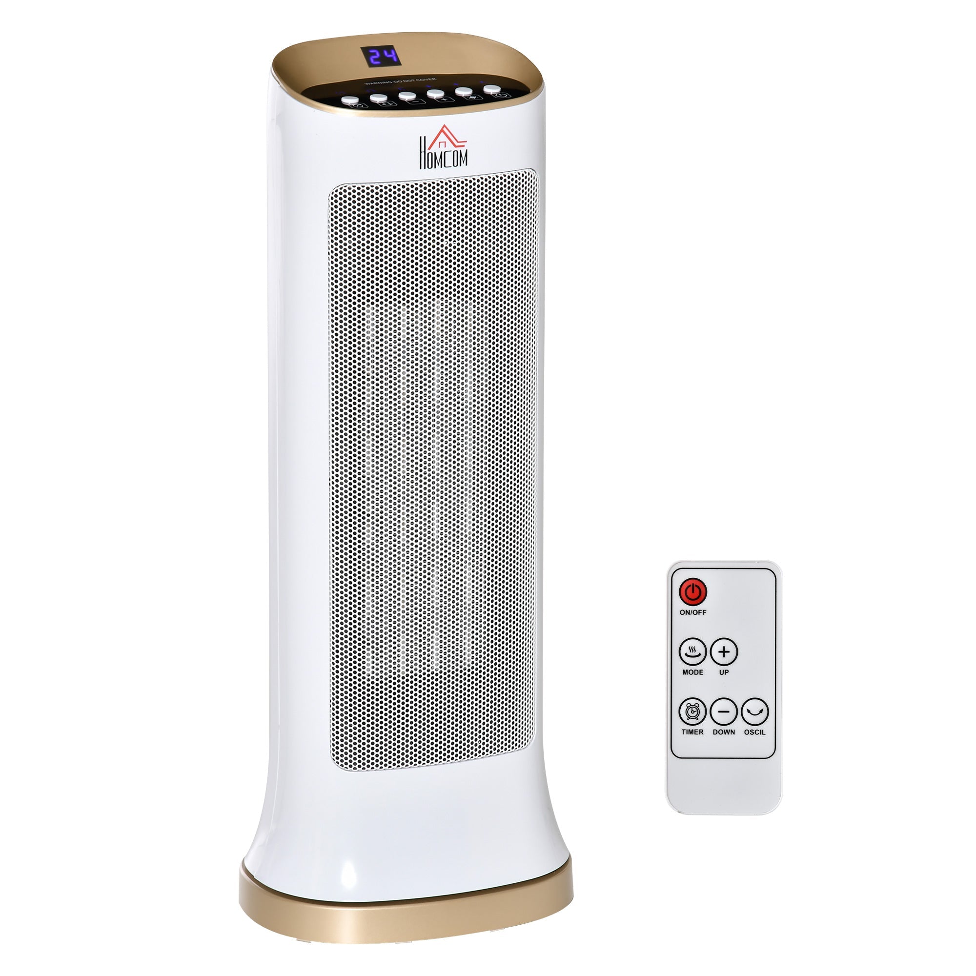 Ceramic Tower Heater 45deg Oscillating Space Heater w/ Remote Control 8hr Timer Tip-Over Overheat Protection 1000W/2000W-White Indoor LED Panel Radiator