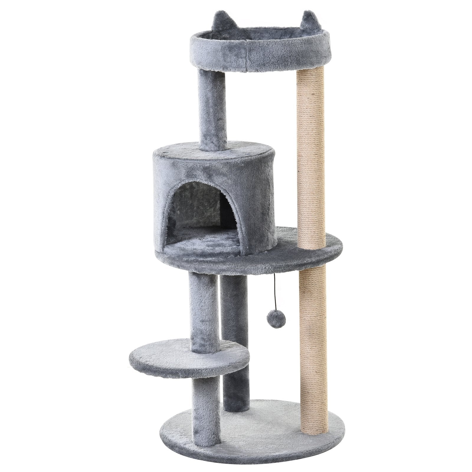 PawHut 4 Tiers 104cm Cat Tree w/ Scratching Posts Perches  Hanging Ball - Beige  | TJ Hughes