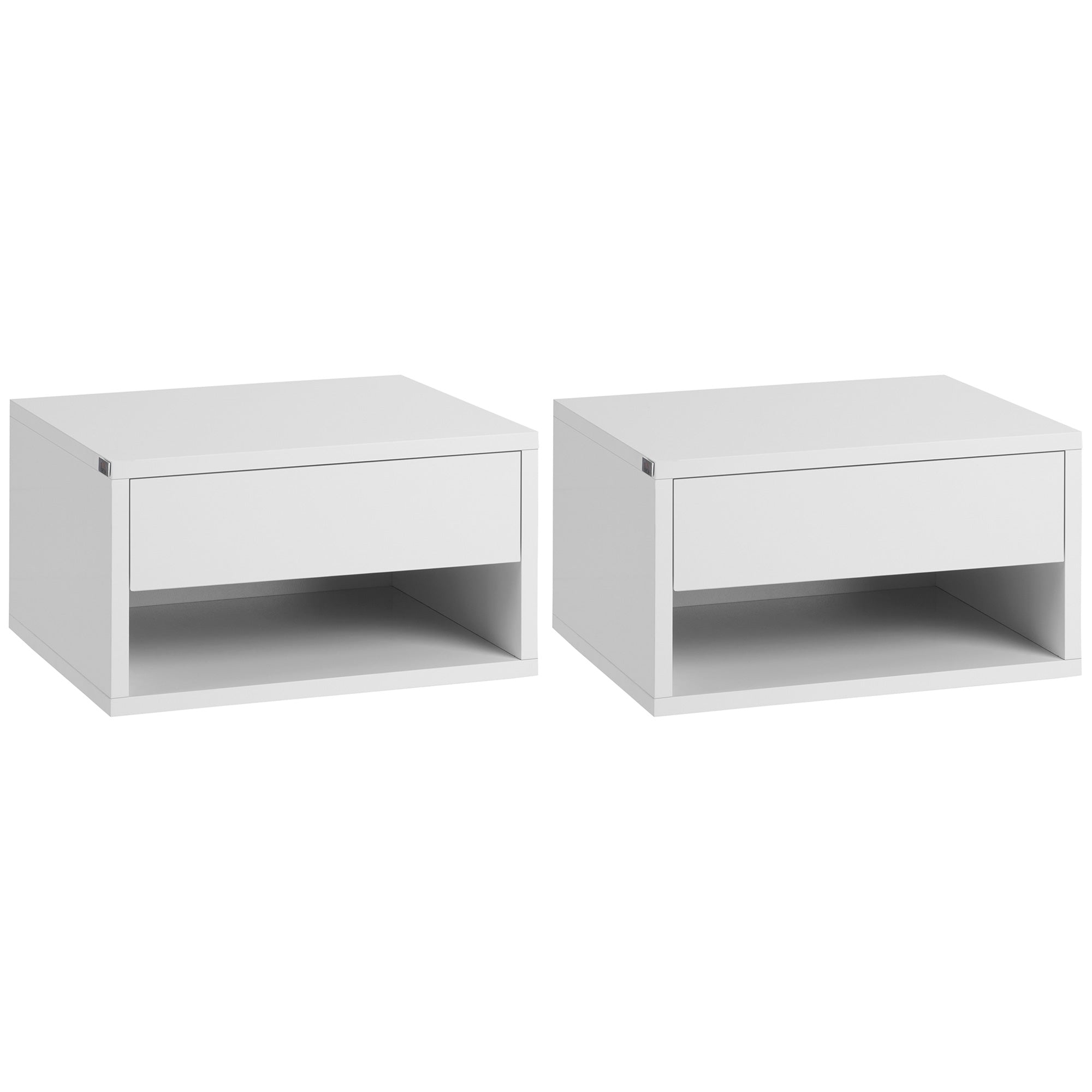 HOMCOM Floating Bedside Table Set of 2 Wall Mounted Nightstand W/ Drawer White  | TJ Hughes