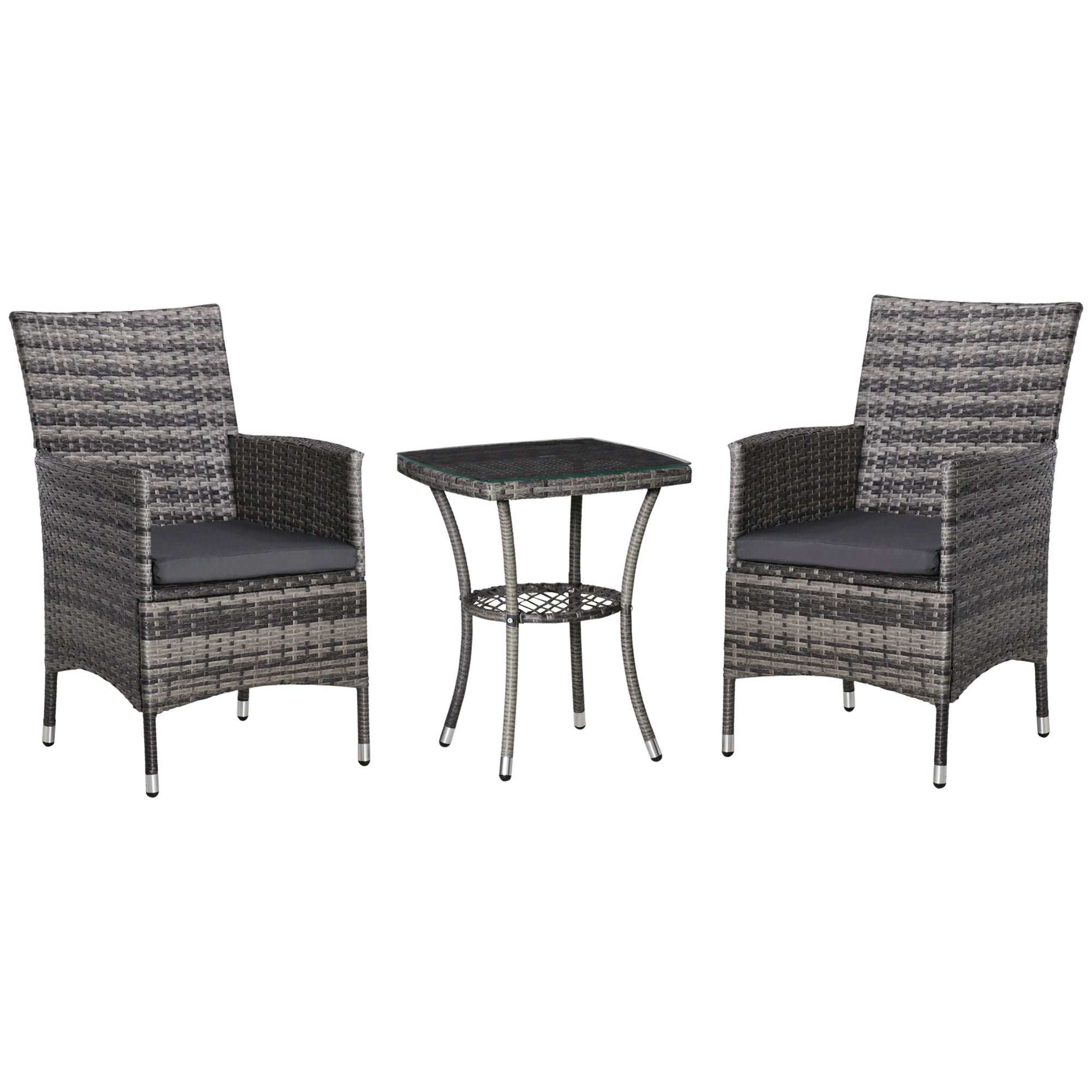 Outsunny Rattan Bistro Set Garden Chair Table Patio Outdoor Cushion Conservatory  | TJ Hughes