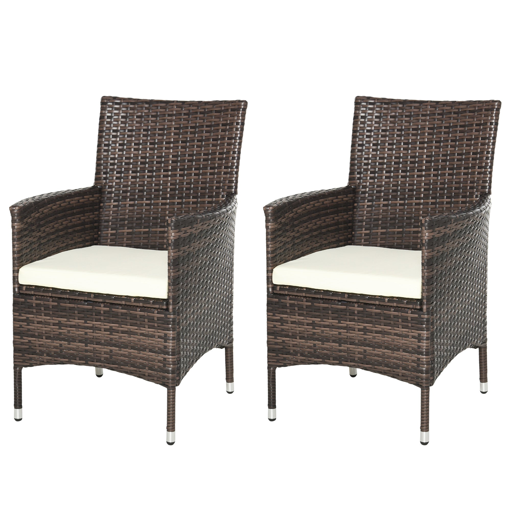 Outsunny 2PC Outdoor Rattan Armchair Wicker Dining Chair Set for Garden Brown  | TJ Hughes