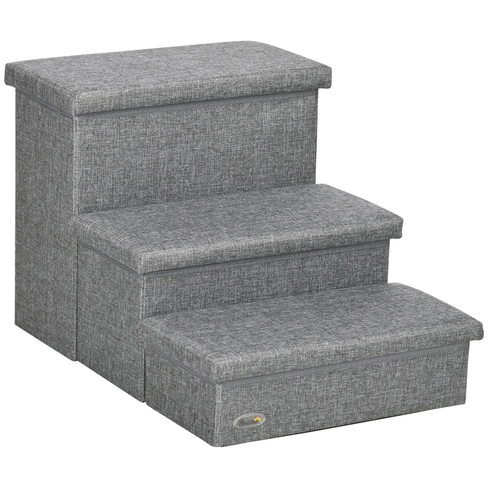 PawHut 3 Step Dog Steps with Storage Boxes - Cat Stairs for Bed Sofa - Light Grey  | TJ Hughes