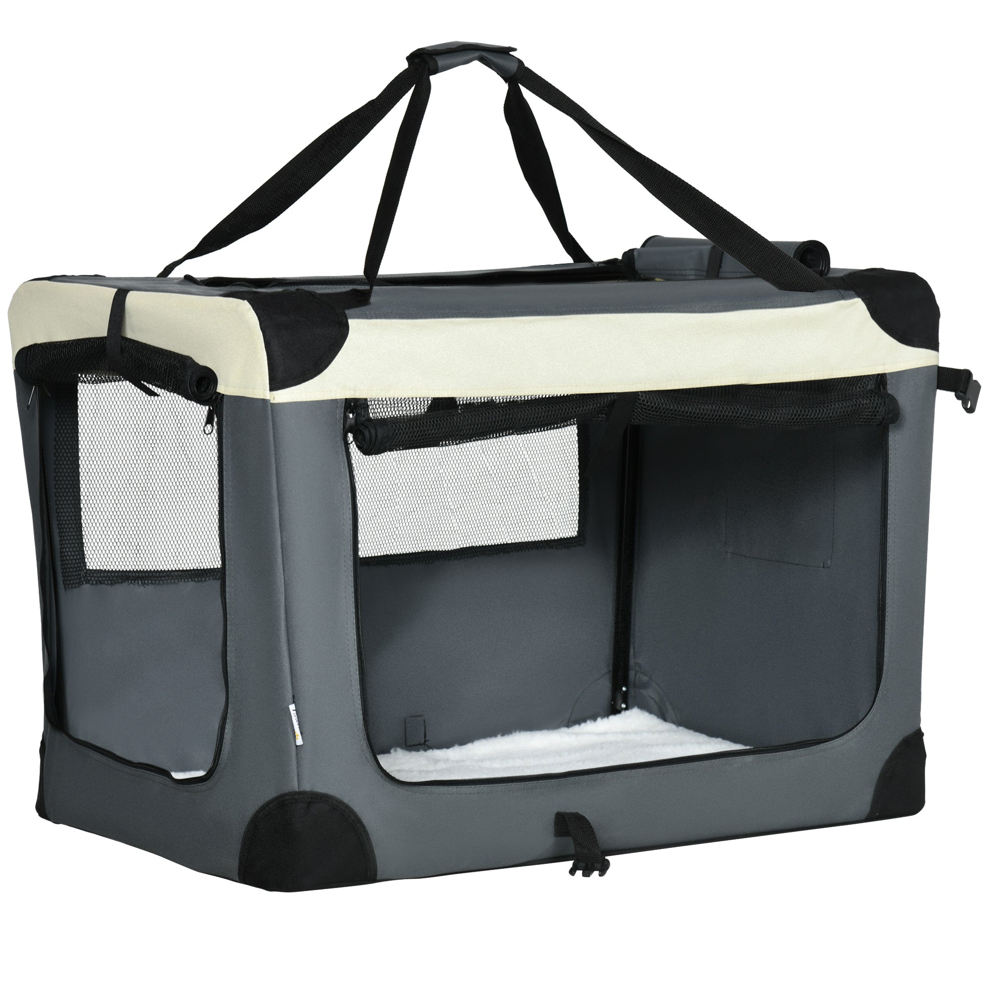 PawHut 81cm Foldable Pet Carrier Bag Soft Travel Dog Crate for Medium Dogs Grey  | TJ Hughes