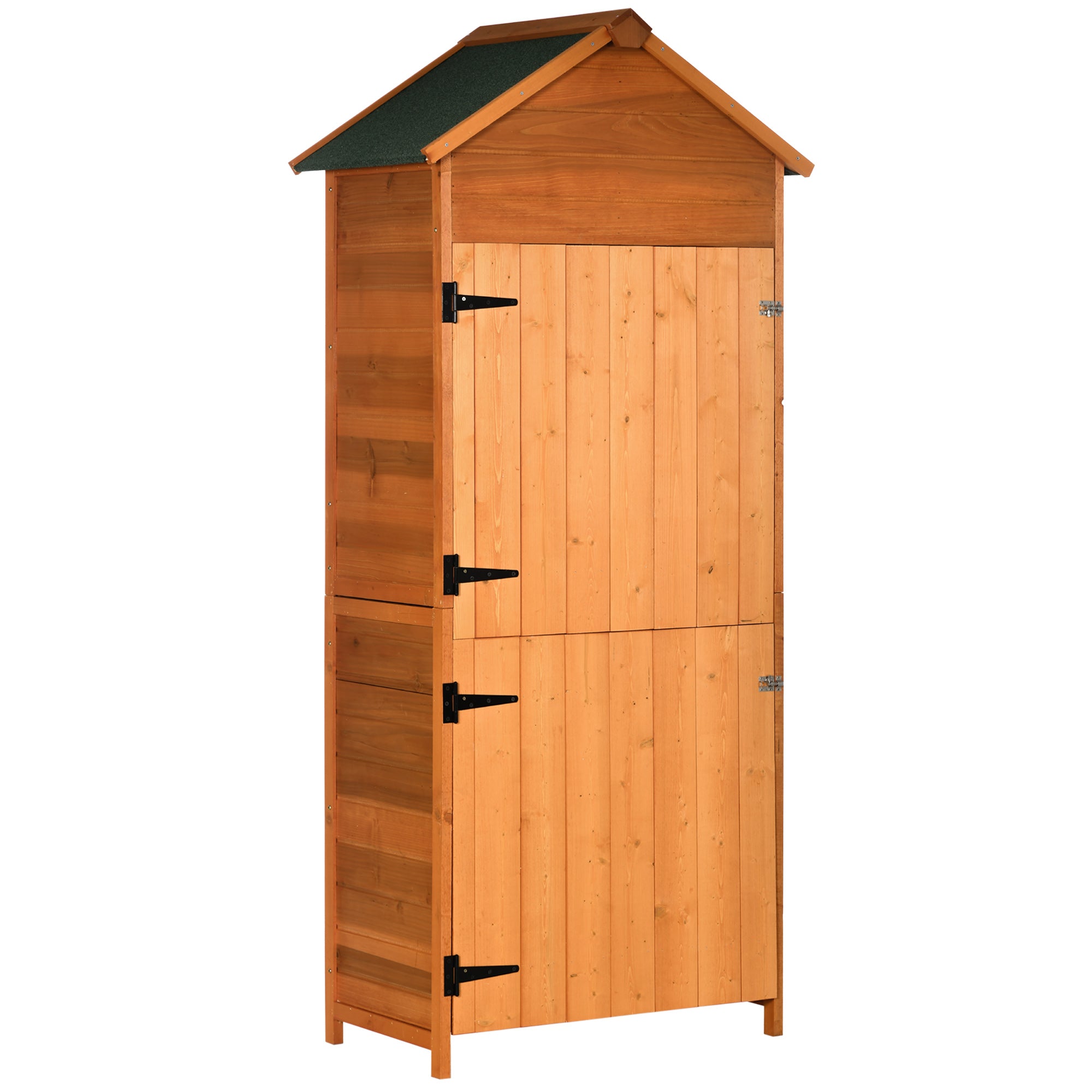 Outsunny Wooden Garden Shed Outdoor Shelves Utility Tool Storage Cabinet Teak  | TJ Hughes