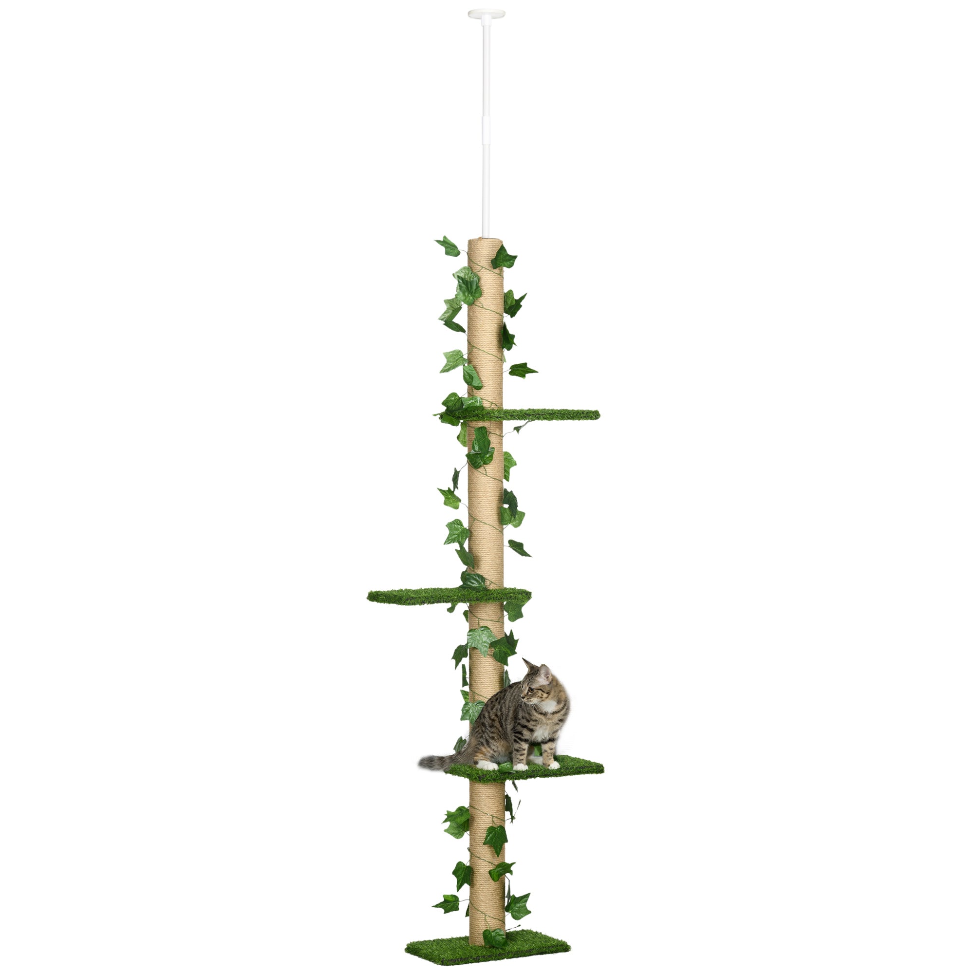 PawHut 242cm Adjustable Floor-To-Ceiling Cat Tower w/ Anti-Slip Kit - Green  | TJ Hughes