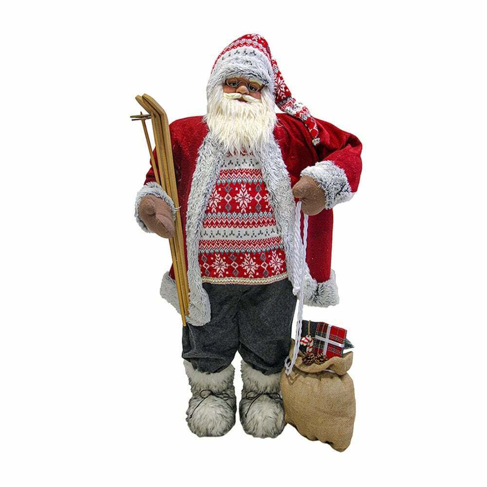 Christmas Sparkle Santa Standing Medium 60cm in Red and Grey  | TJ Hughes