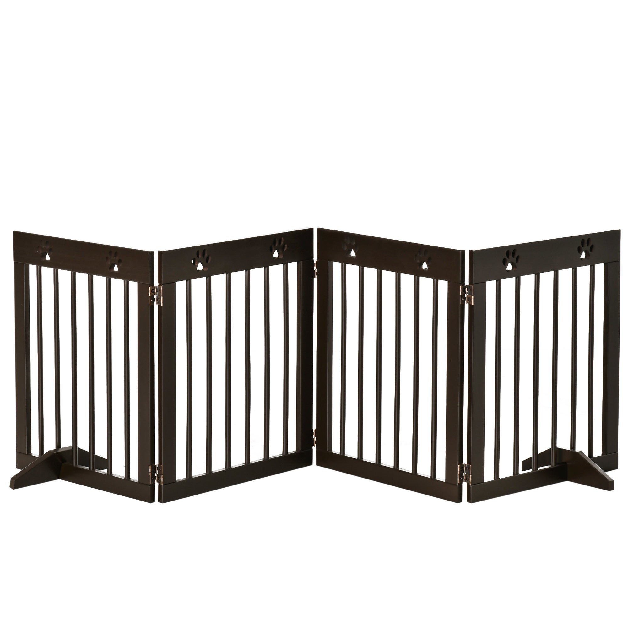 PawHut Pet Gate 4 Panel Wooden Dog Barrier Folding Fence w/ Support Feet  | TJ Hughes