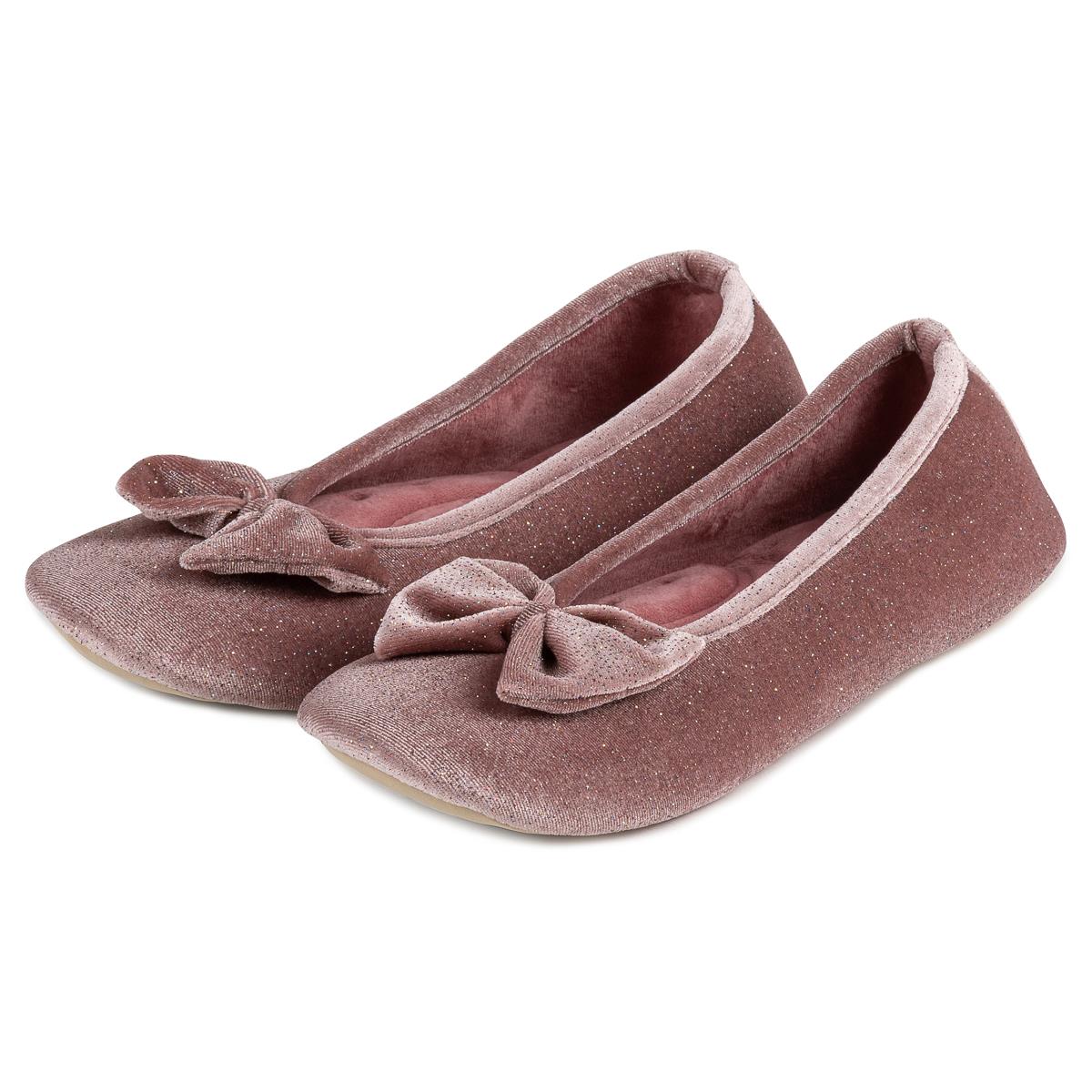 Totes Sparkle Velour Ballet Womens Slippers - Pink - UK 4  | TJ Hughes