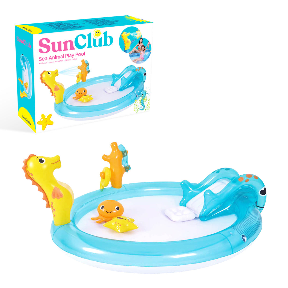 Sun Club 2M Sea Animal Play Pool with Water Spray - TJ Hughes