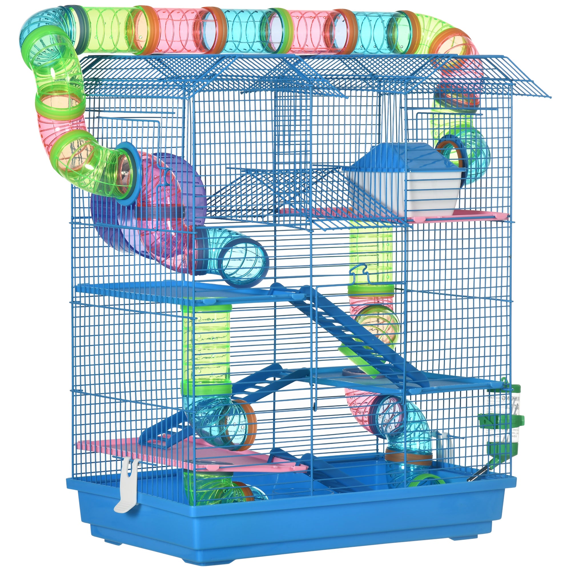 PawHut 5 Tier Hamster Cage Carrier Habitat with Exercise Wheels Tunnel Tube Water Bottle Dishes House Ladder for Dwarf Mice - Blue  | TJ Hughes