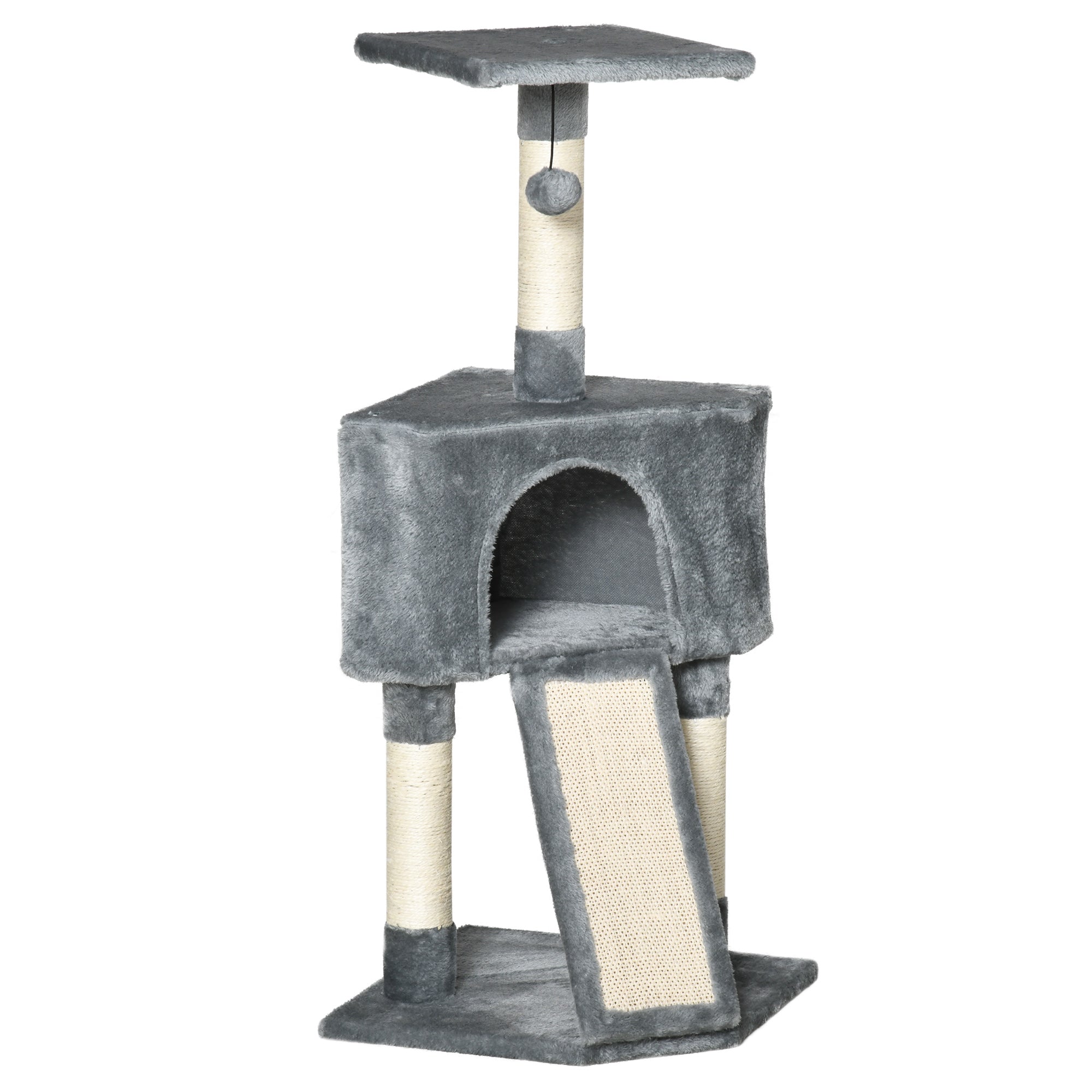 PawHut Corner Cat Tree Tower for Indoor Cats with Scratching Post - Condo - Grey  | TJ Hughes