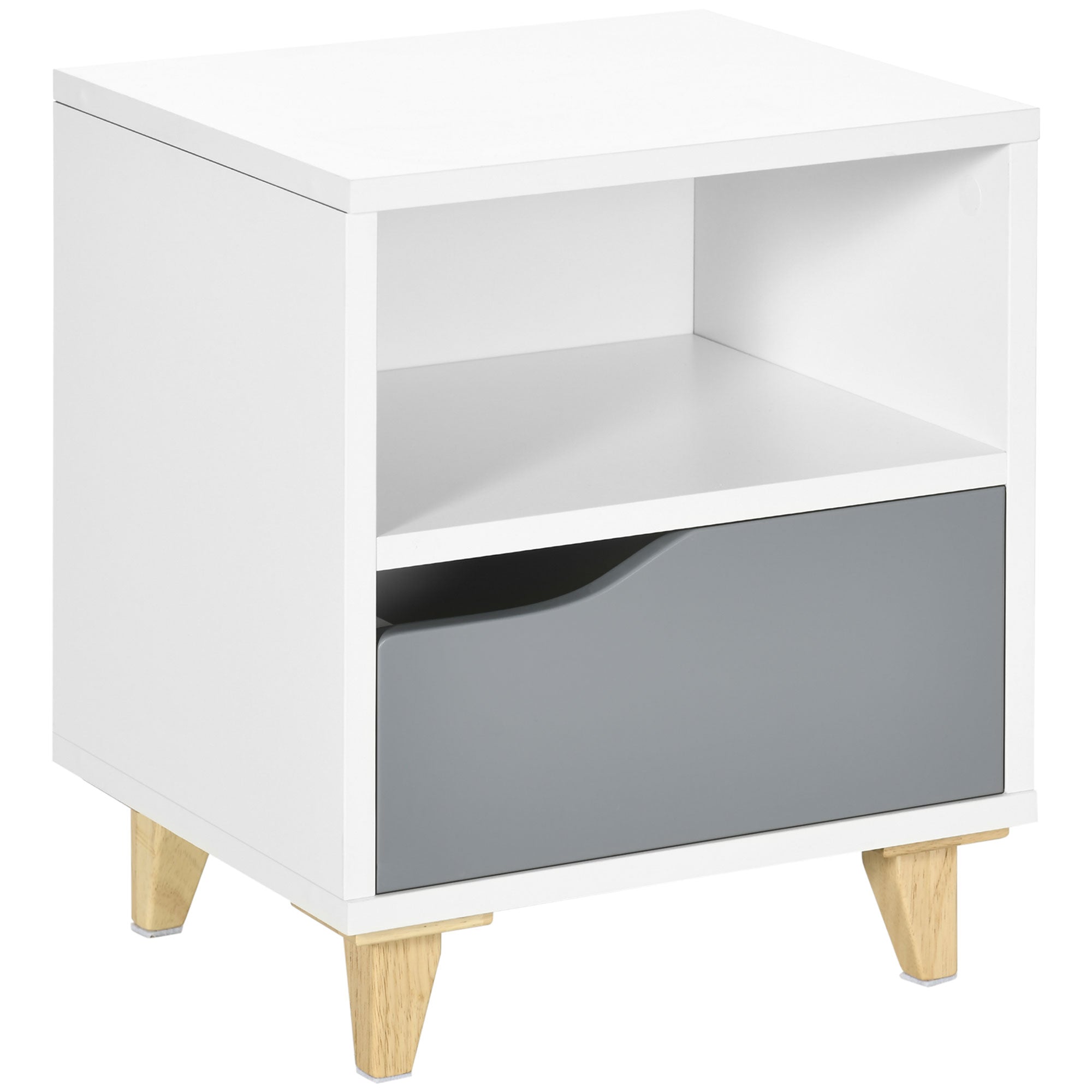 HOMCOM Bedroom Bedside Table - Sofa Side Table with Drawer Shelf and Wood Legs  | TJ Hughes