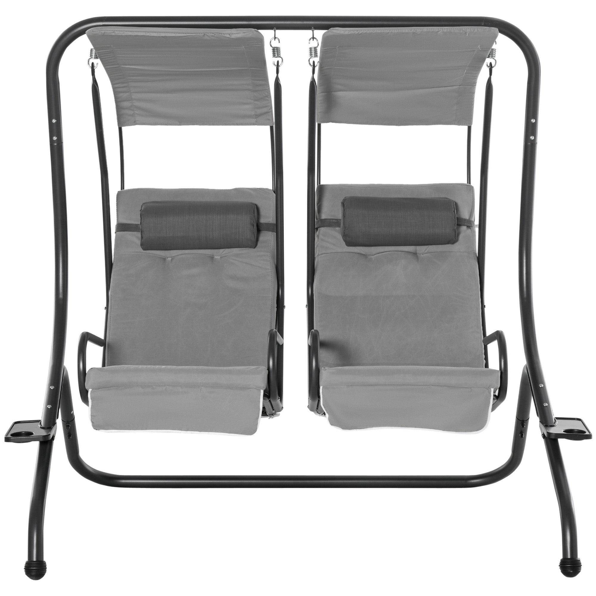 Outsunny Canopy Swing 2 Separate Relax Chairs w/ Handrails and Removable Canopy Grey  | TJ Hughes