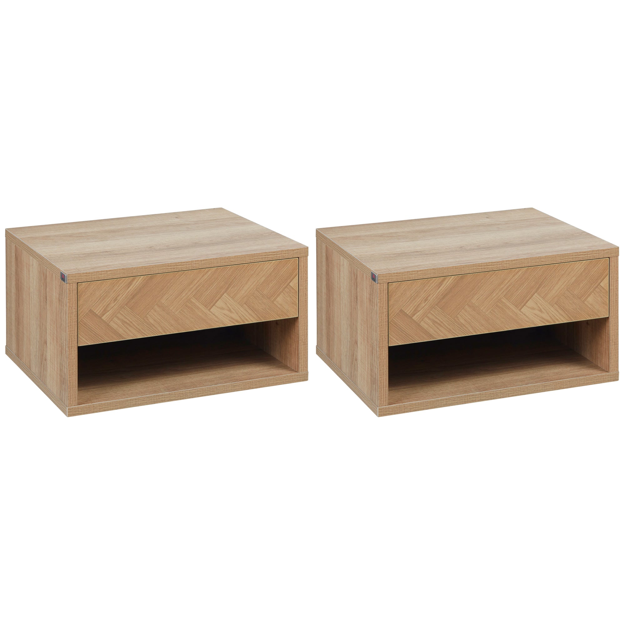 HOMCOM Floating Bedside Table Set of 2 Wall Mounted Nightstand W/ Drawer Natural  | TJ Hughes