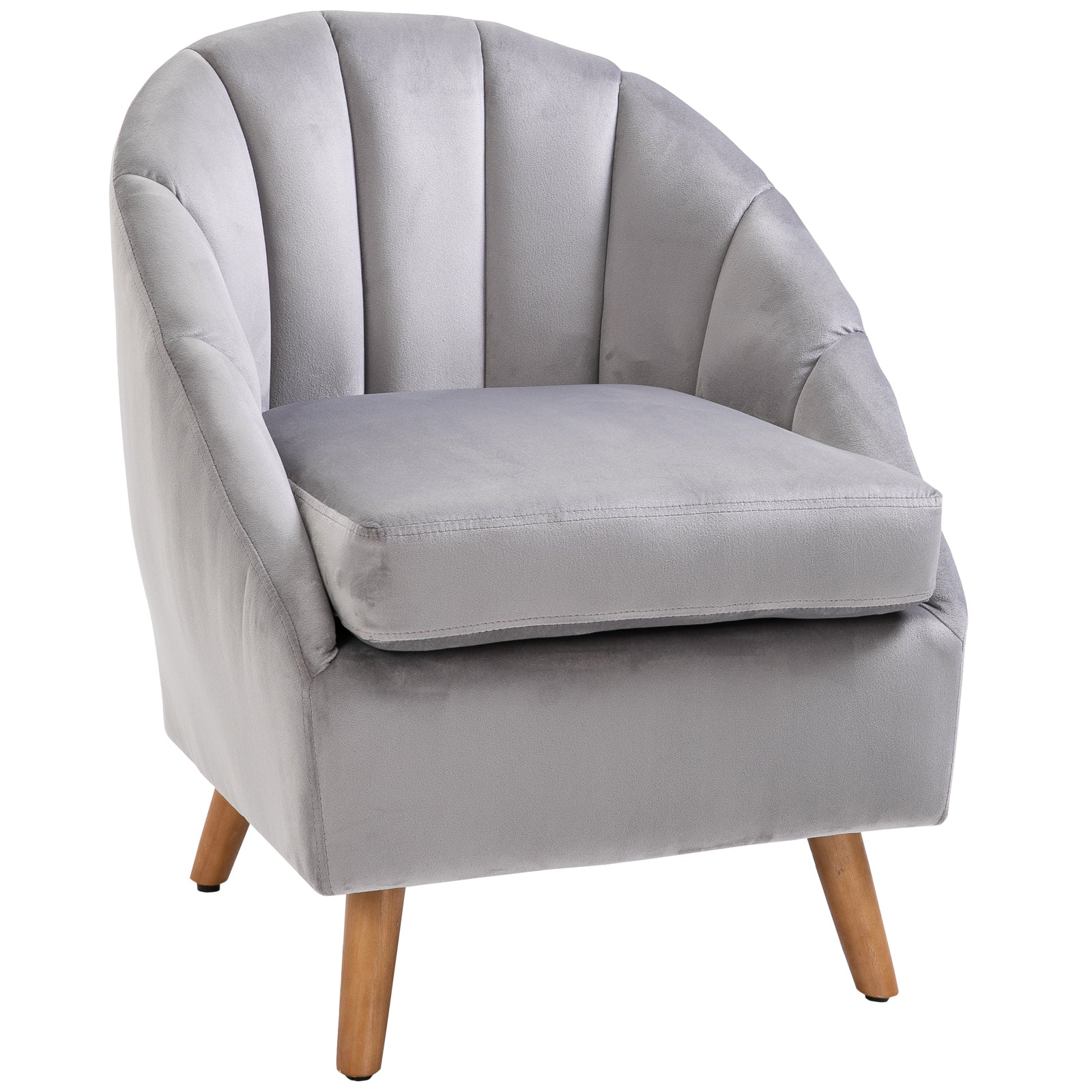 HOMCOM Velvet Fabric Single Sofa Accent Chair Solid Wood Leg Upholstered Grey  | TJ Hughes