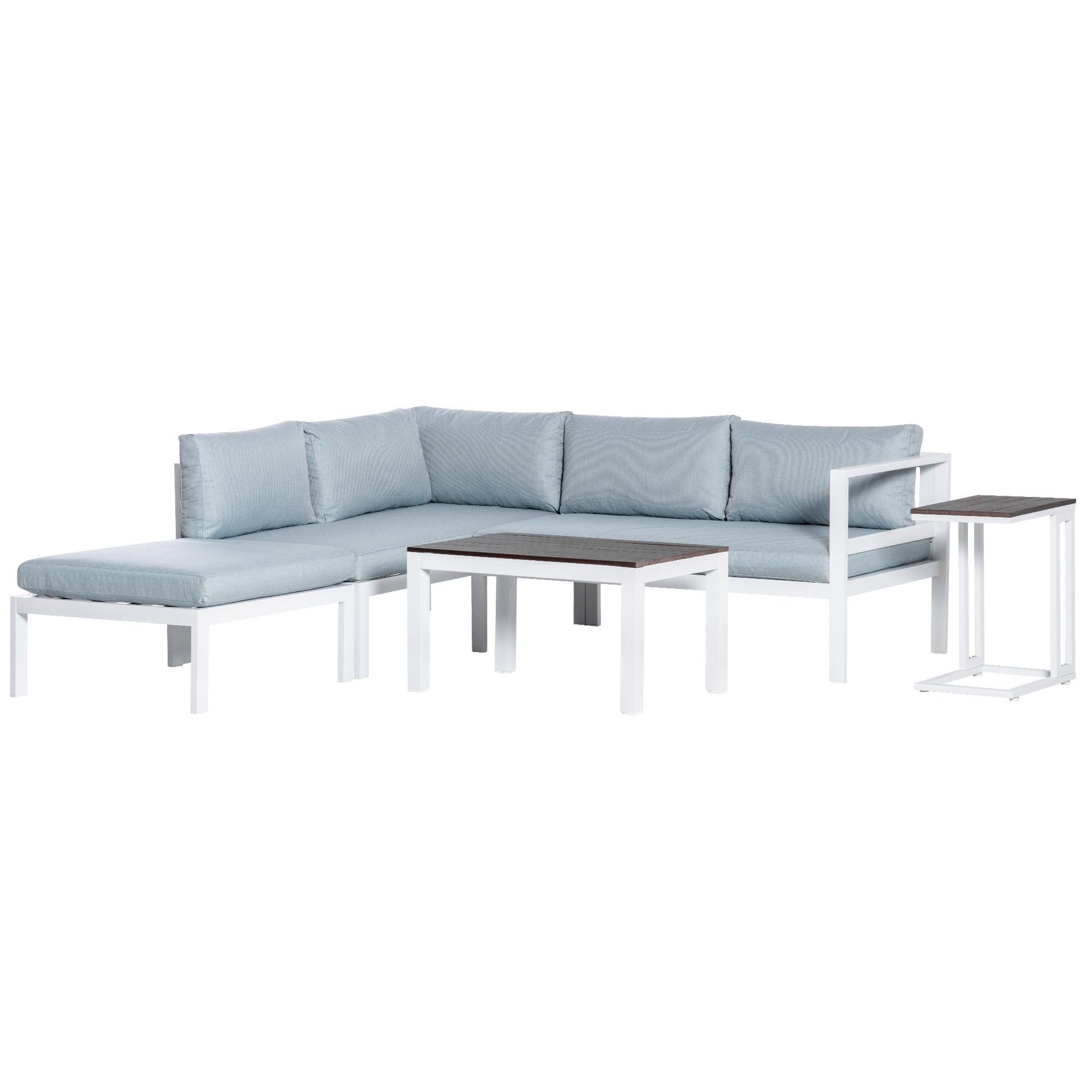 Outsunny 5-Piece Corner Garden Furniture Set w/ 2 Tables - White Aluminium Frame  | TJ Hughes