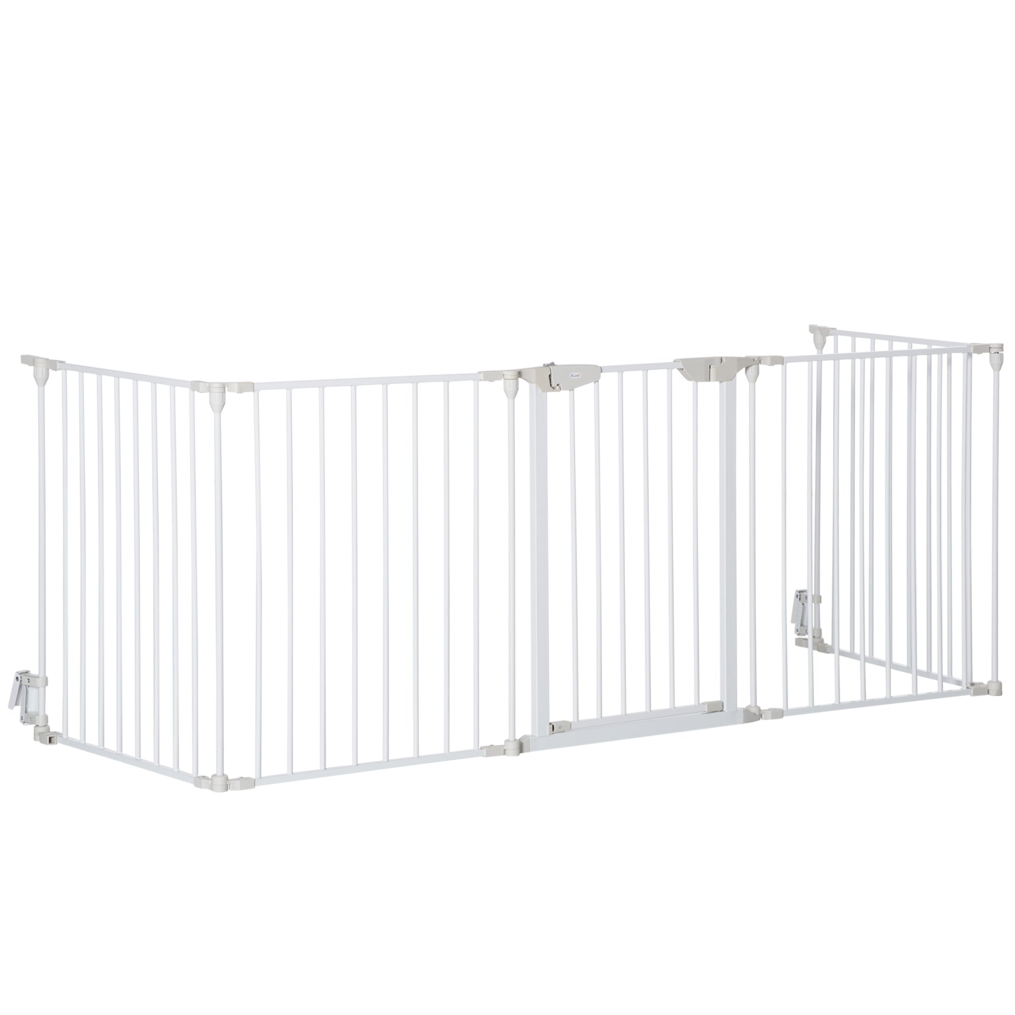 PawHut Pet Safety Gate 5-Panel Playpen Metal Fence W/ Walk Through Door White  | TJ Hughes